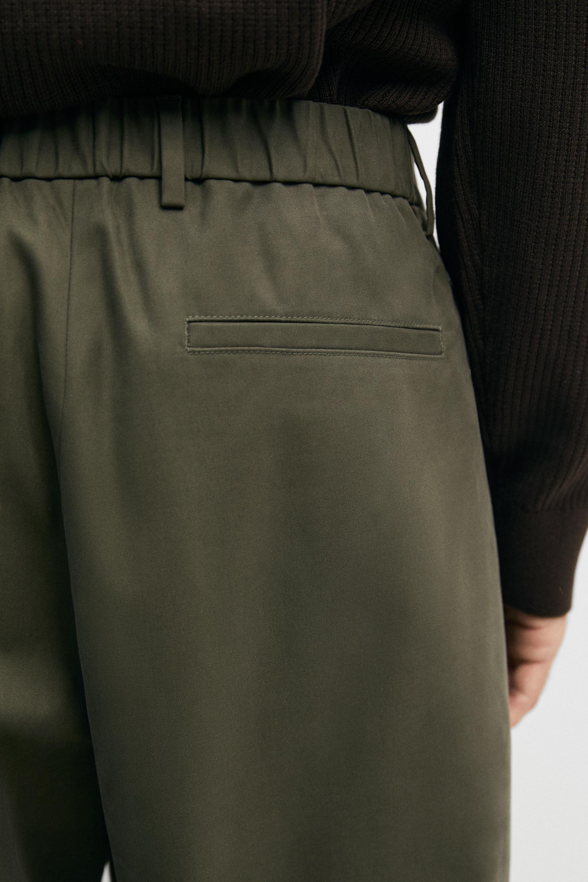 100% cotton pants with double pleats — GREEN
