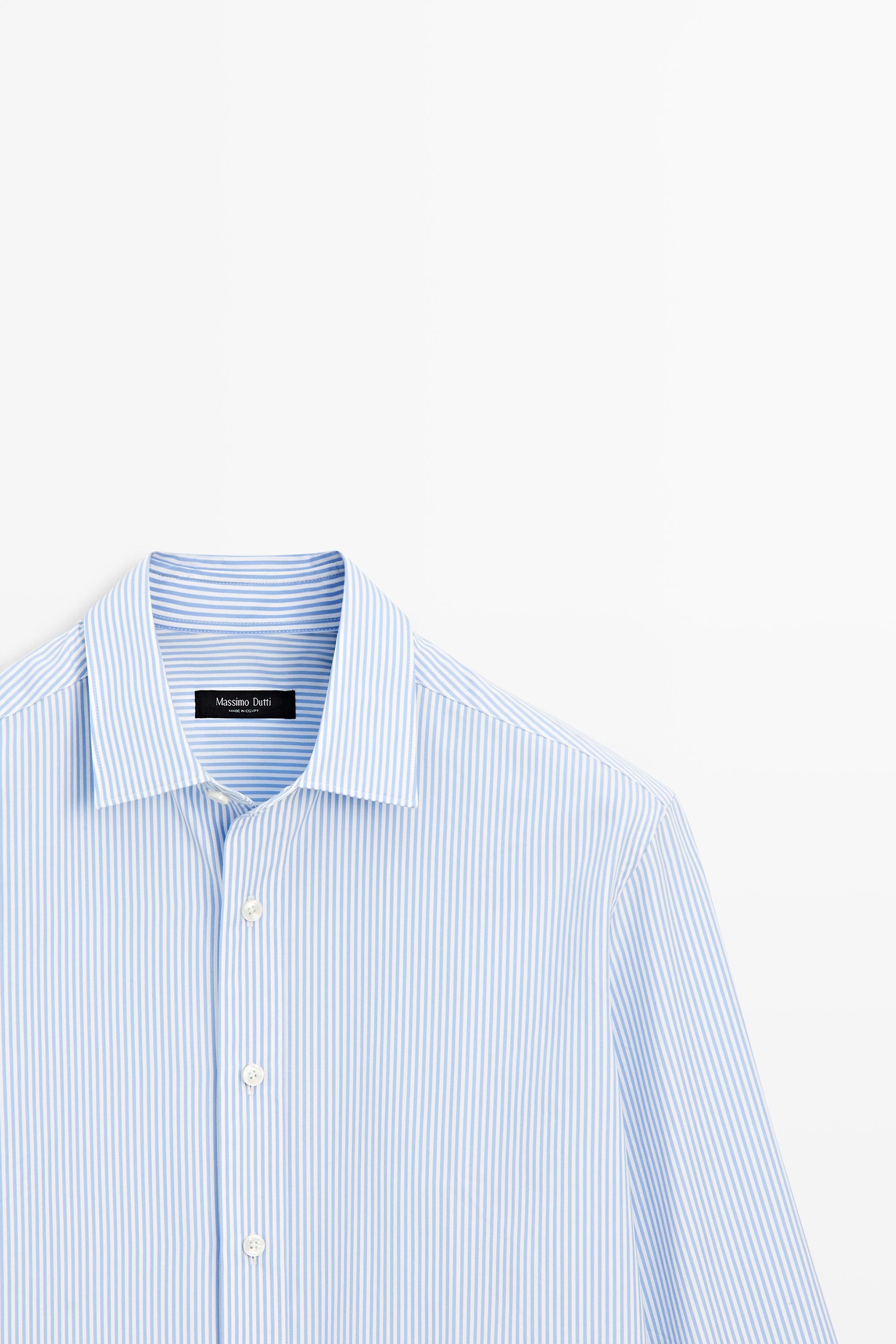 100% cotton regular fit striped shirt — SKY BLUE