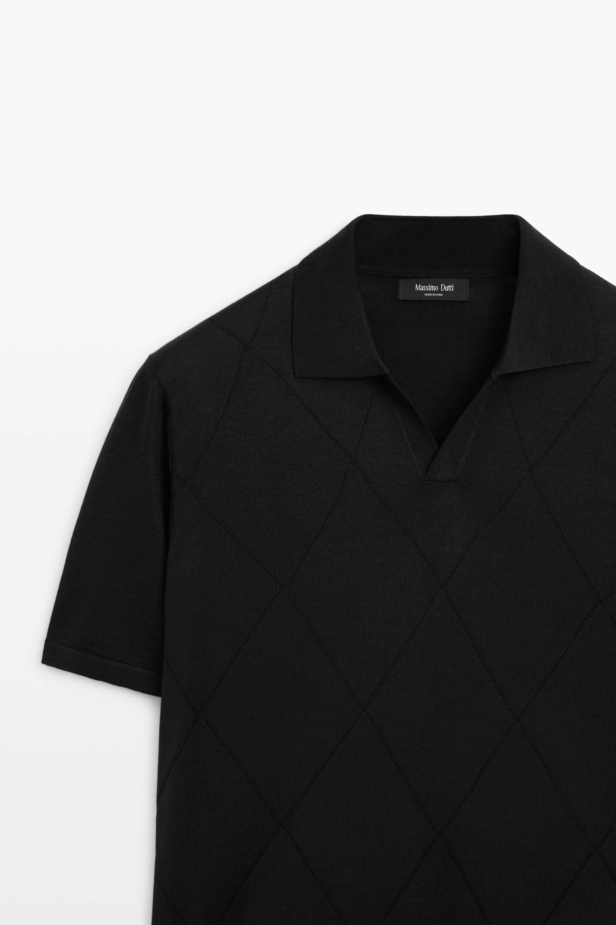 Argyle knit polo sweater — BLACK