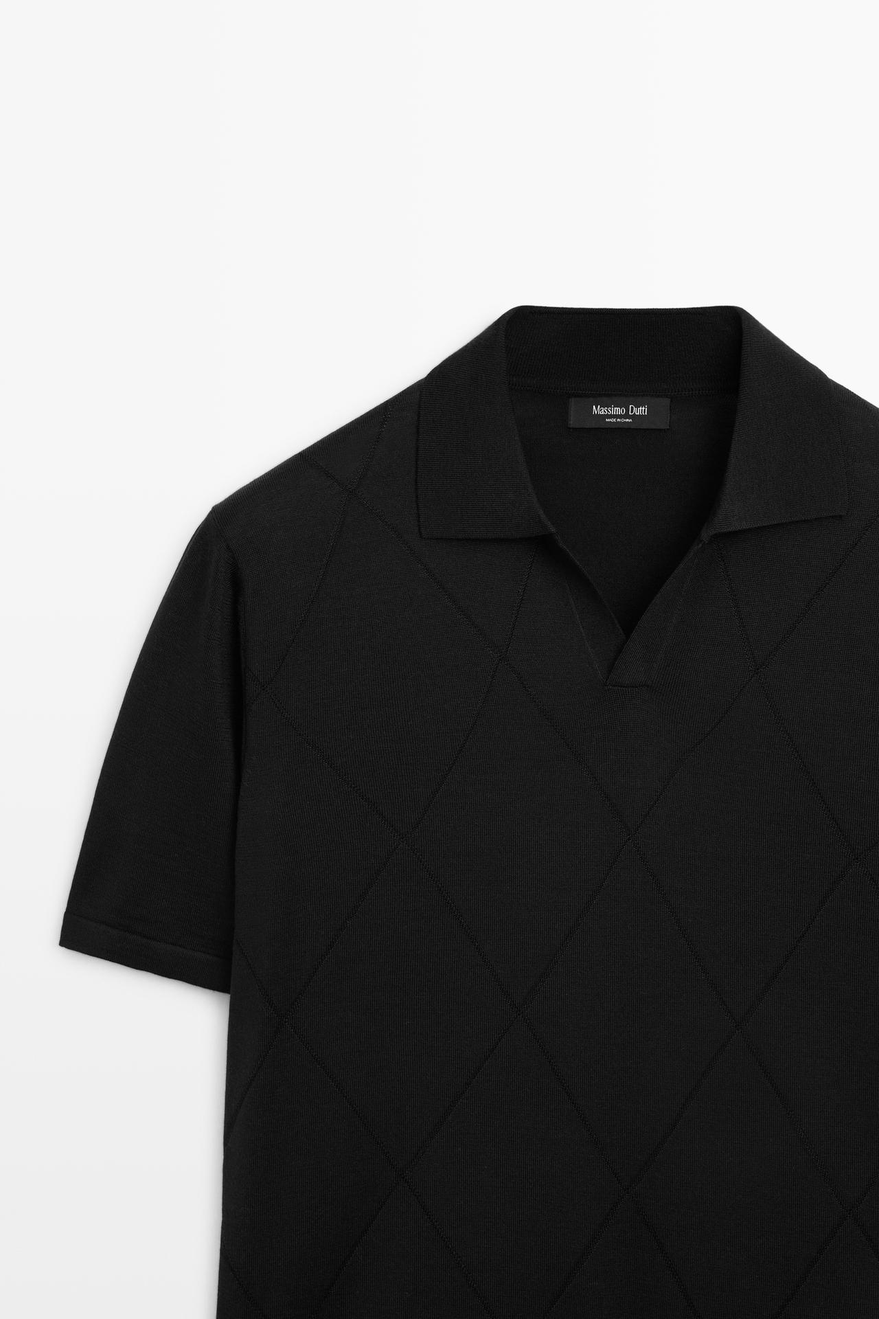 Argyle knit polo sweater — BLACK