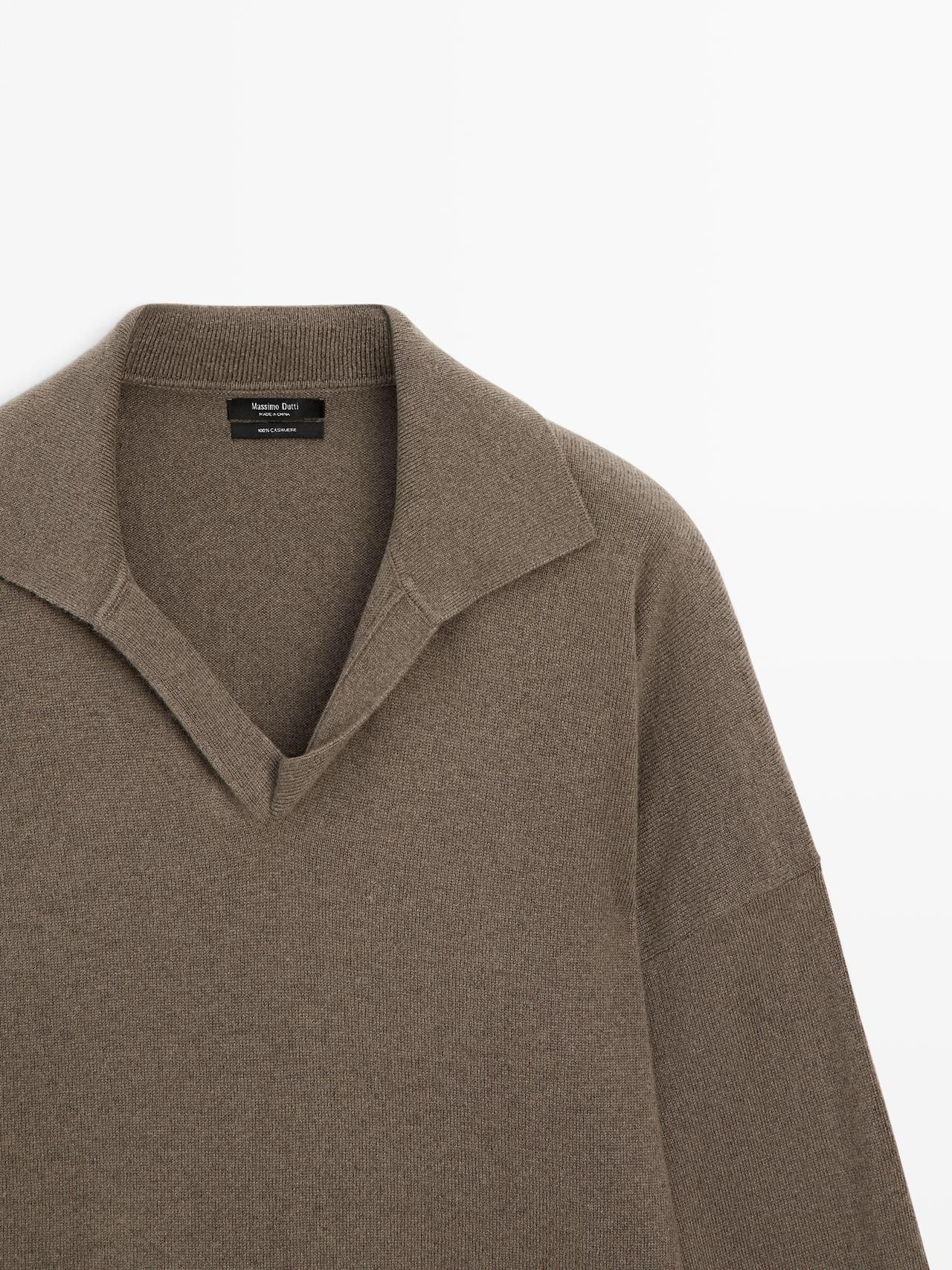 100% cashmere oversize polo collar sweater — GREEN MARL