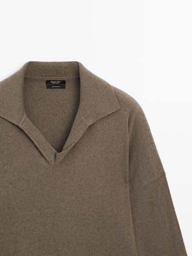 100% cashmere oversize polo collar sweater — GREEN MARL 5