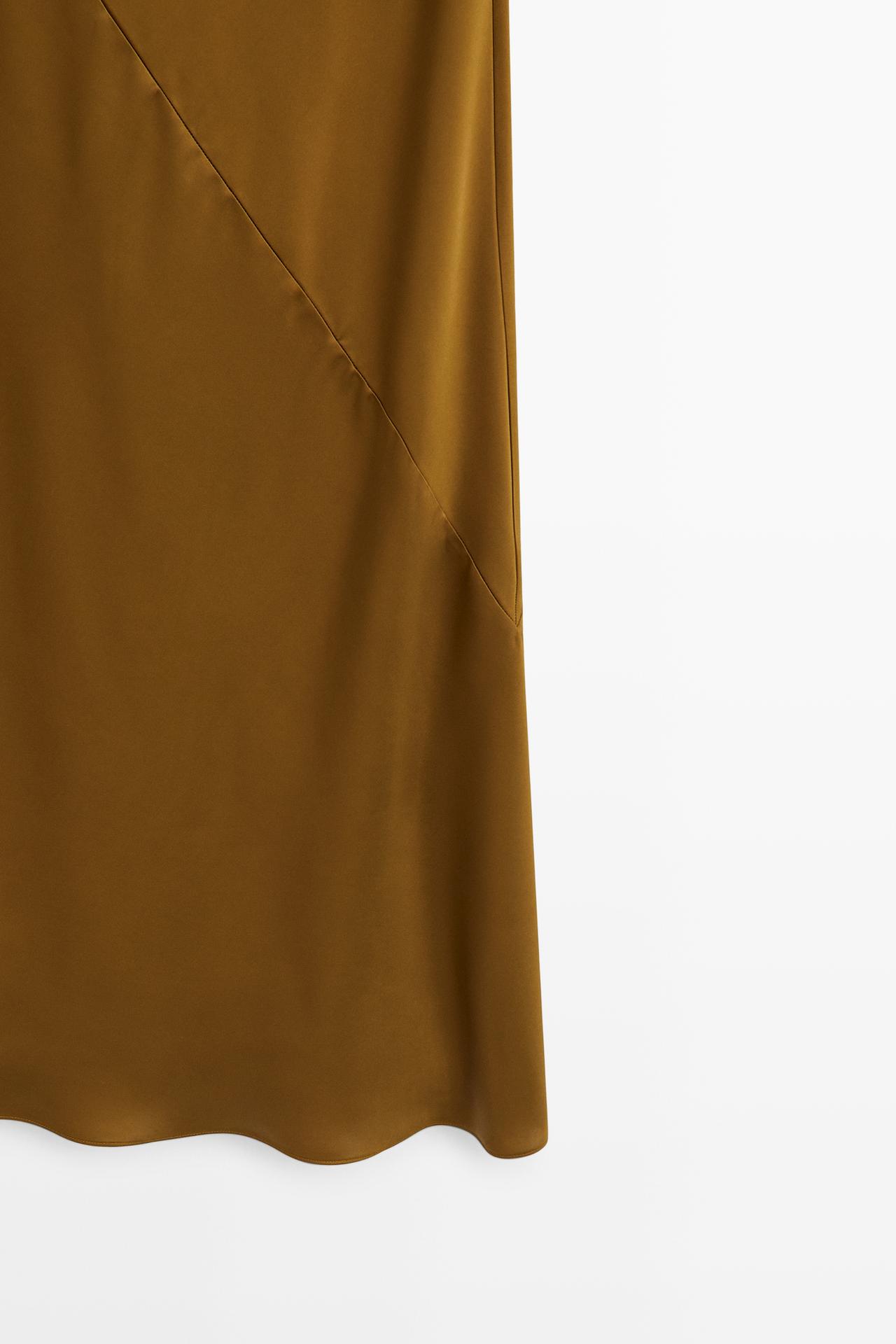 Flowing satin finish midi dress — OLD GOLD