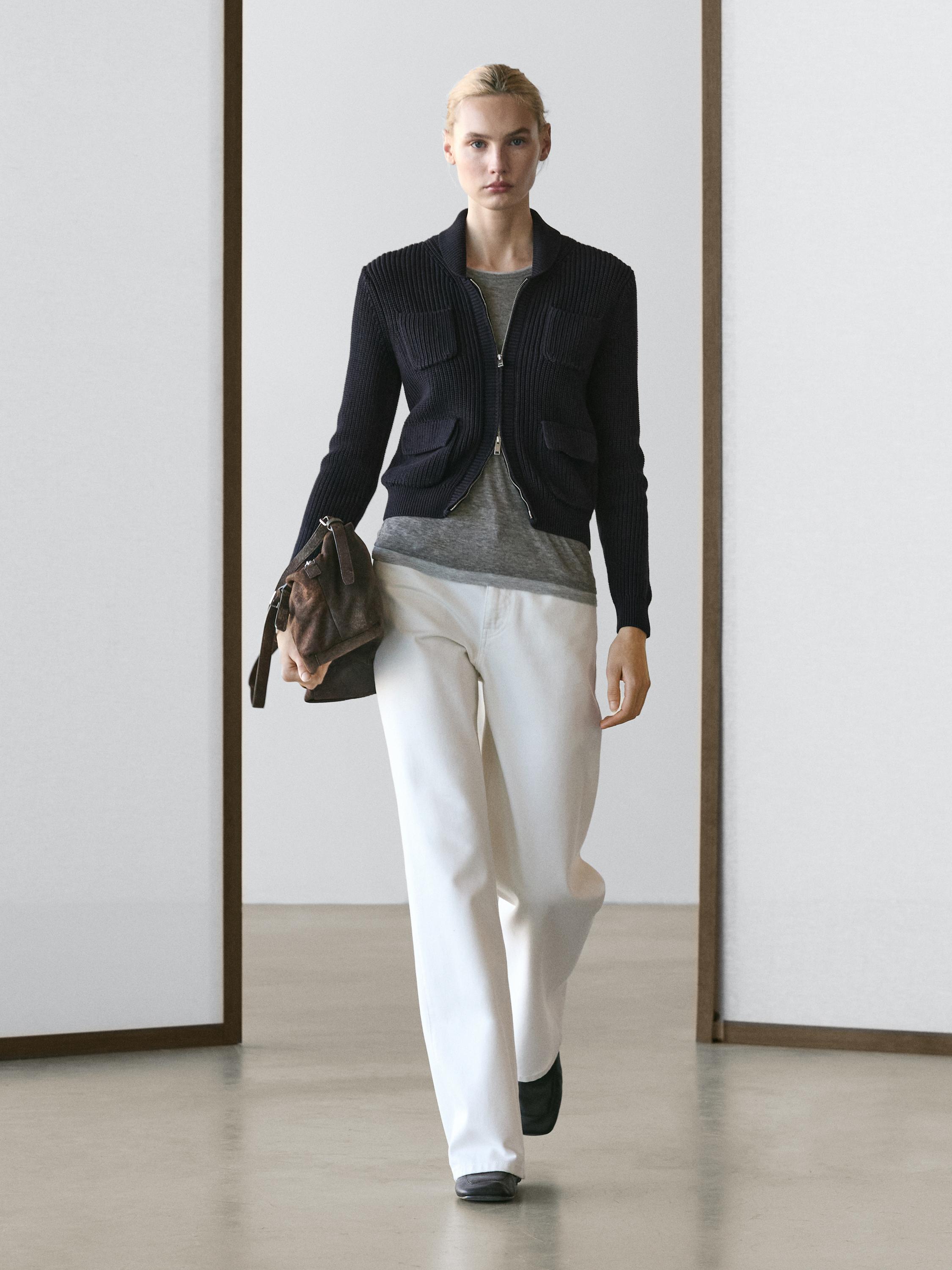 Zip-up knit cardigan