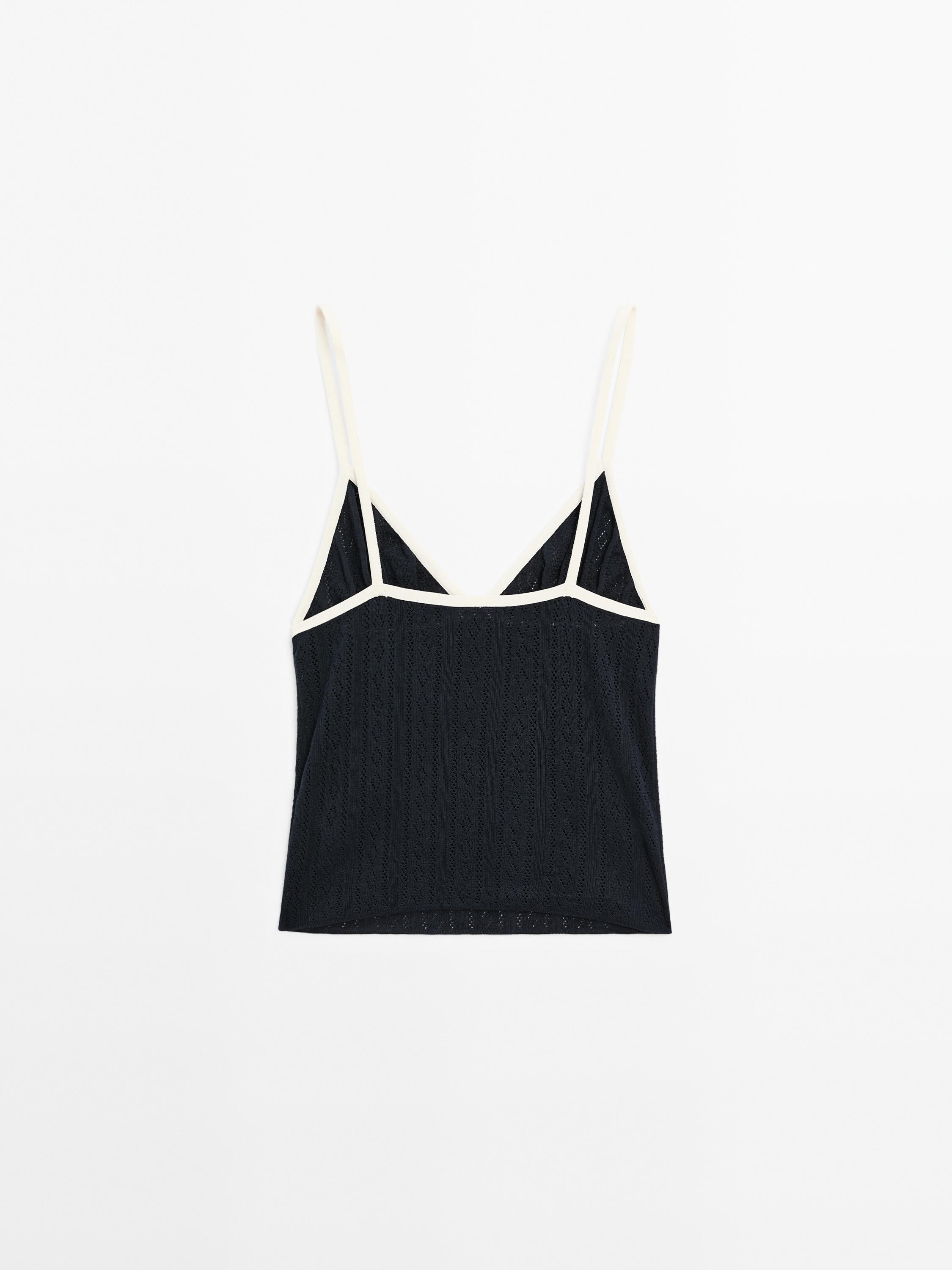 Pointelle knit triangle top