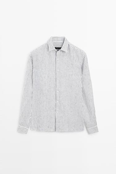 Regular fit 100% linen striped shirt — NAVY BLUE 2