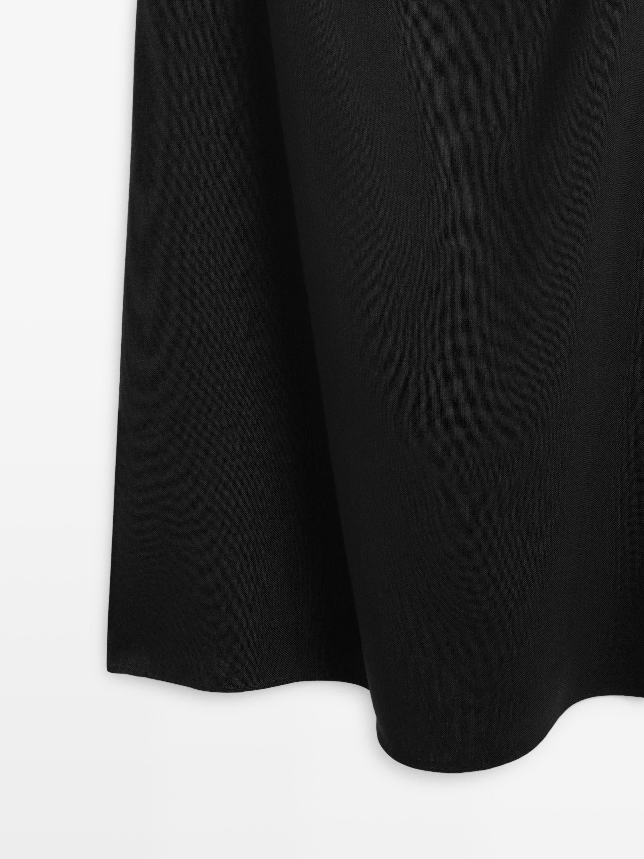 Linen blend spaghetti strap midi dress — BLACK