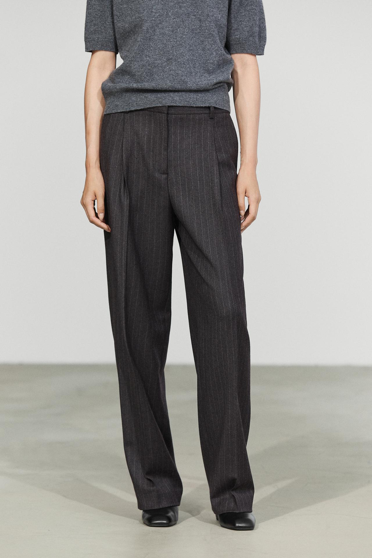 Darted pinstripe suit pants — CAREY