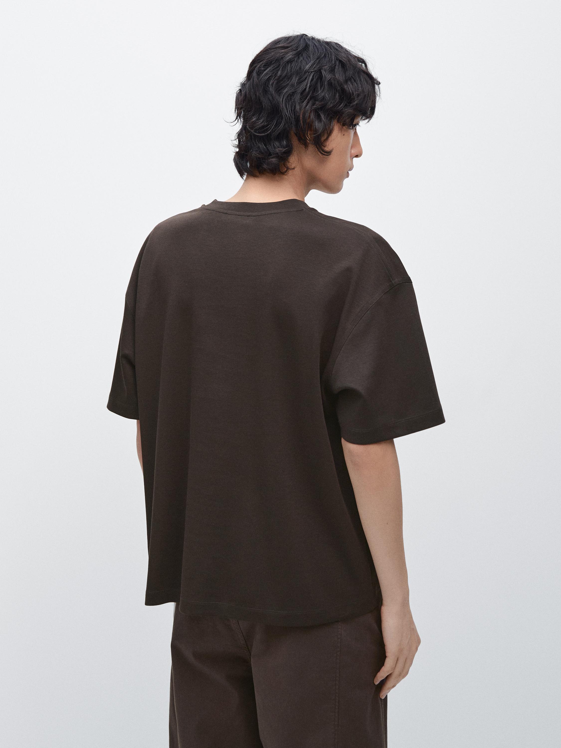 Boxy fit short sleeve cotton blend T-shirt — BROWN