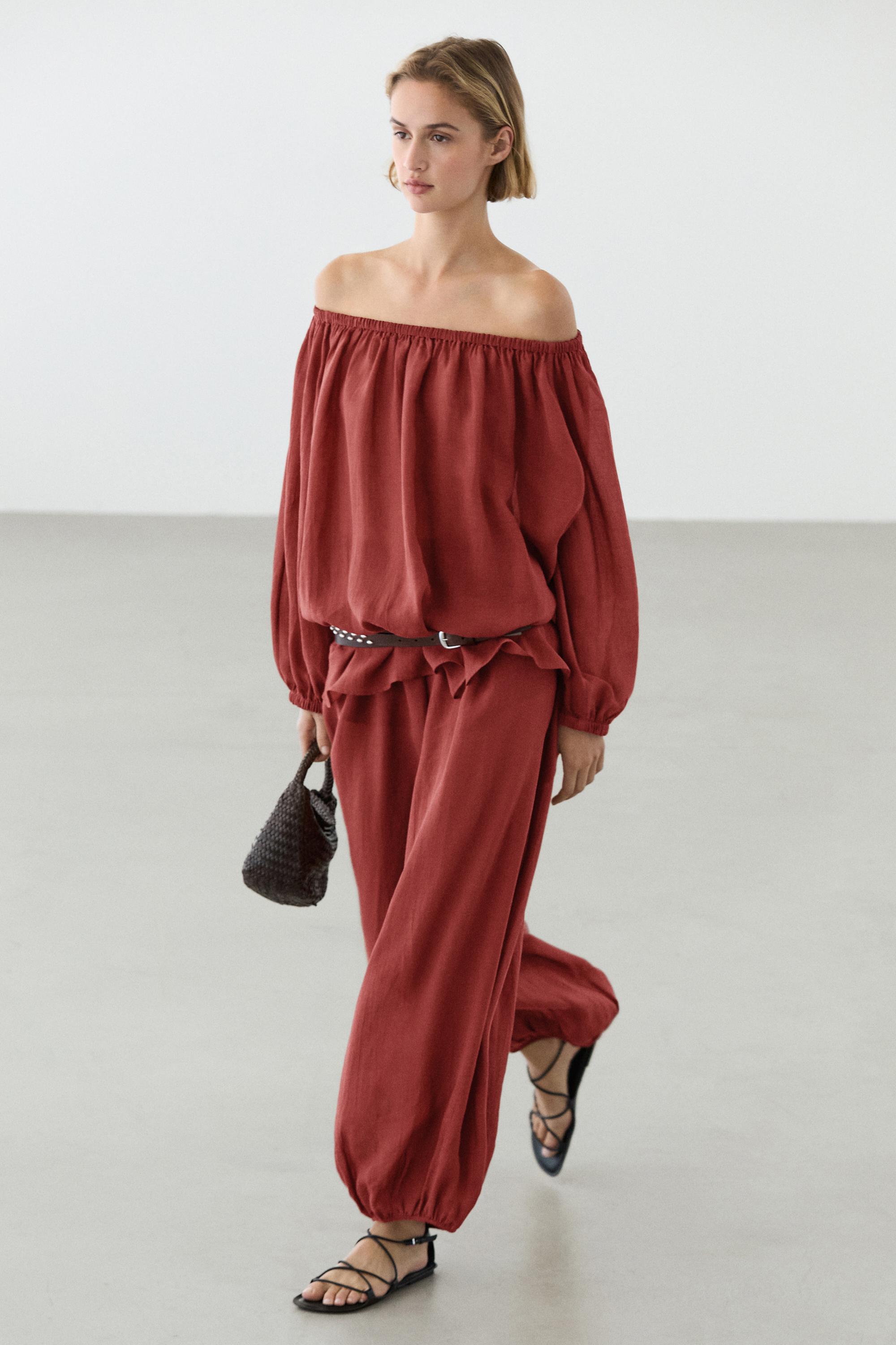 Flowing boat neck shirt — RUSSET