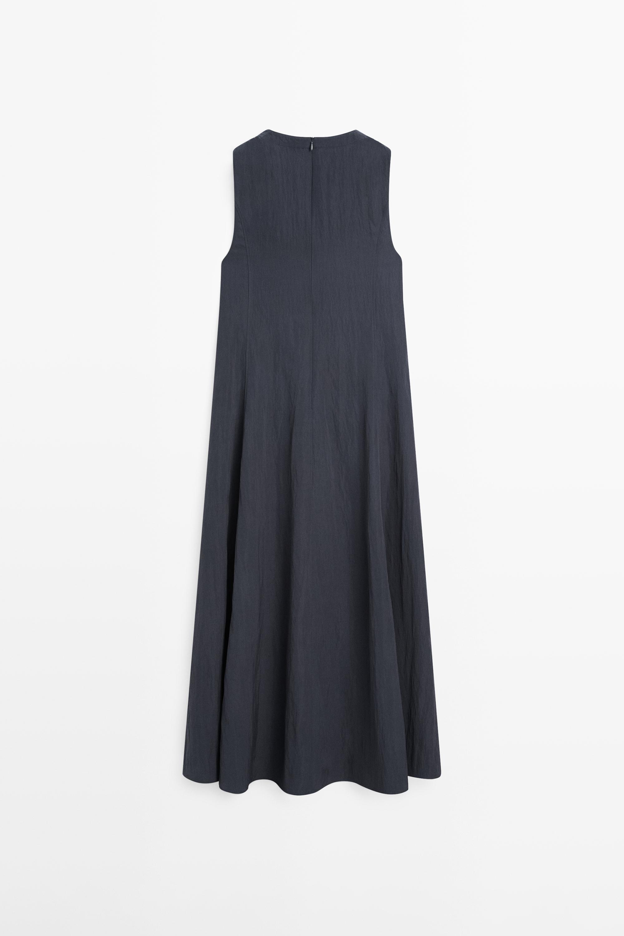 Flowing midi dress with buckles — GREY BLUE