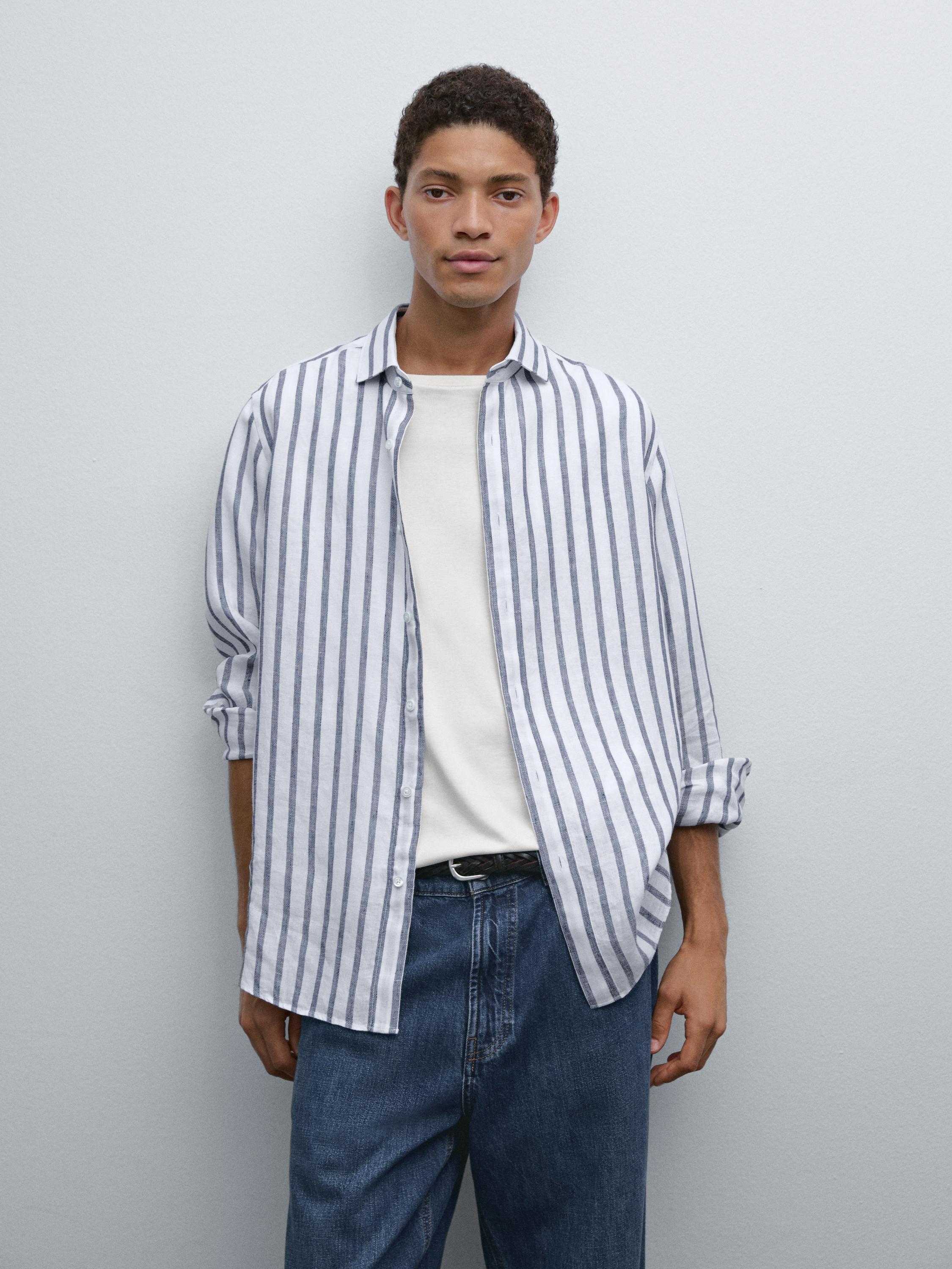 Regular fit linen striped shirt
