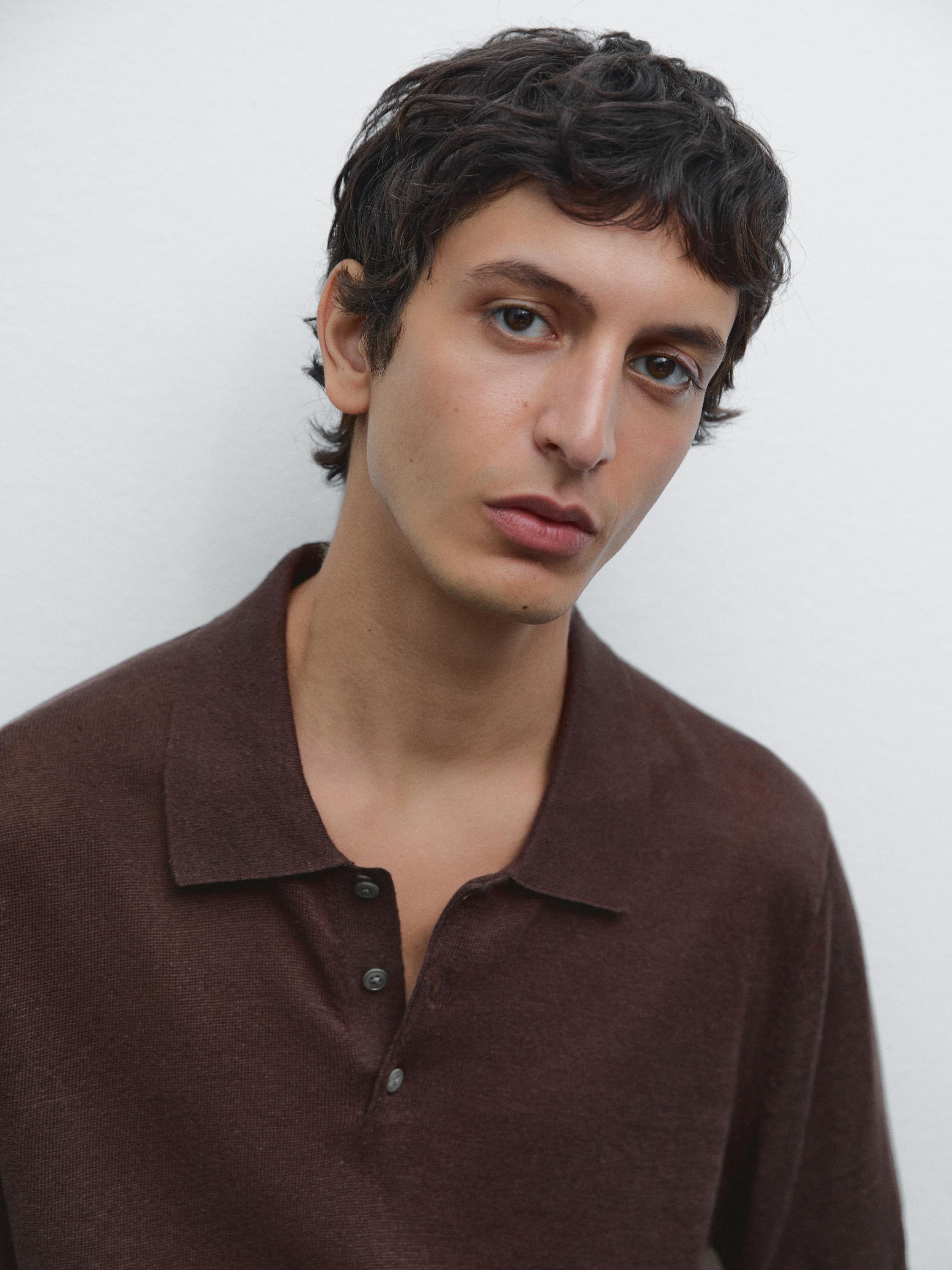 100% linen knit polo shirt