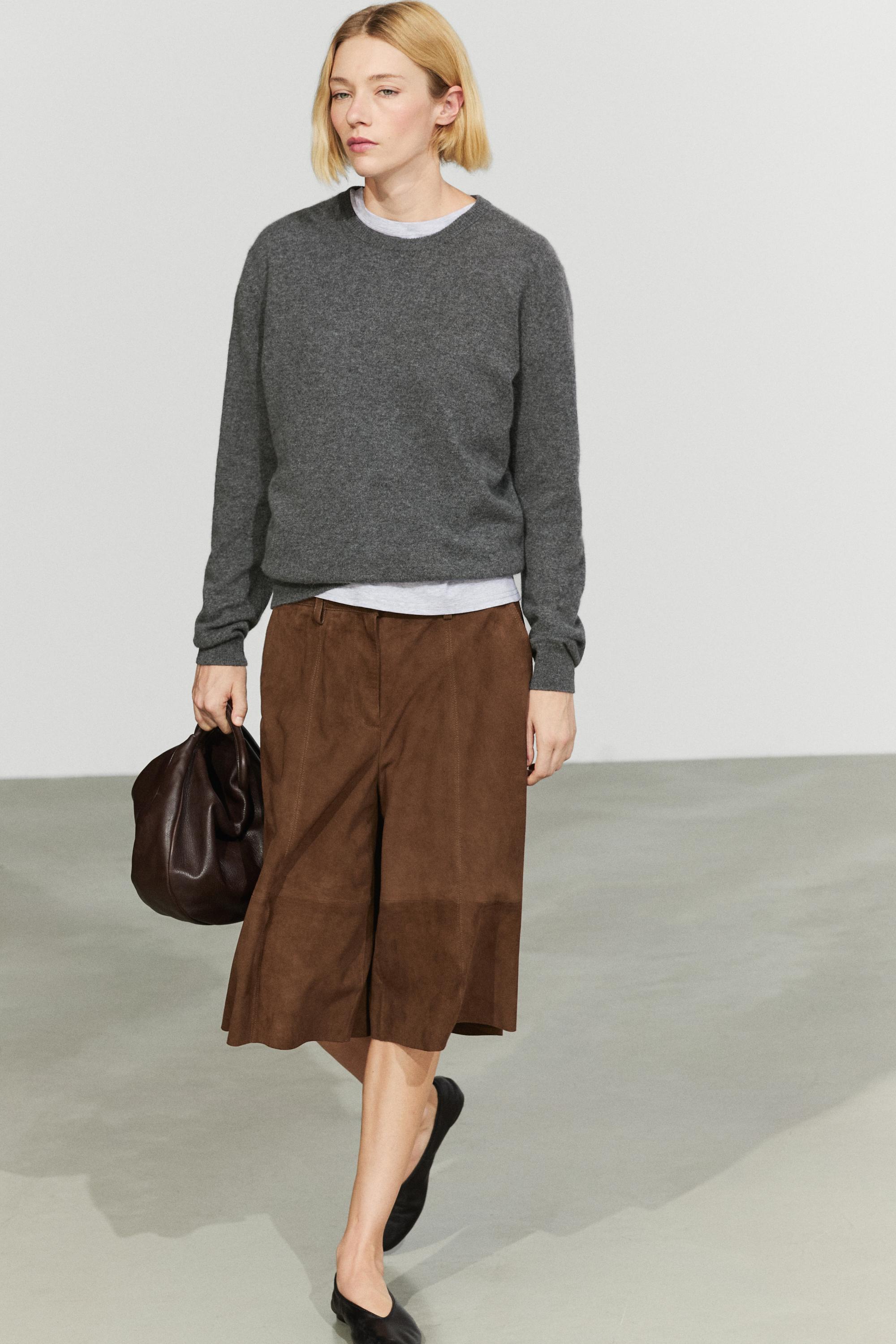 100% cashmere long sleeve sweater — GREY