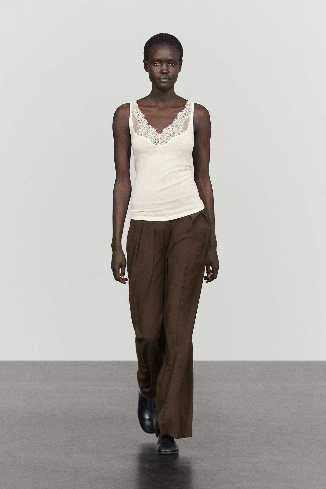 Strappy lace-trimmed camisole top — CREAM