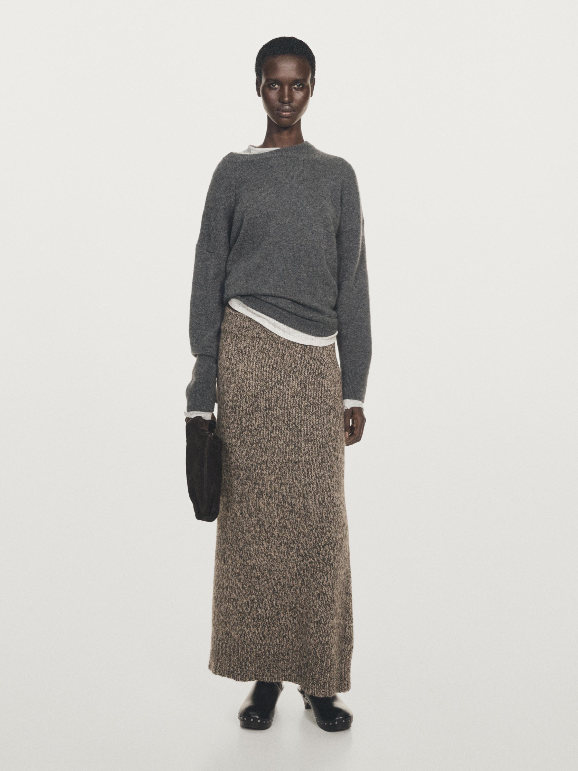 100% cashmere knit midi skirt