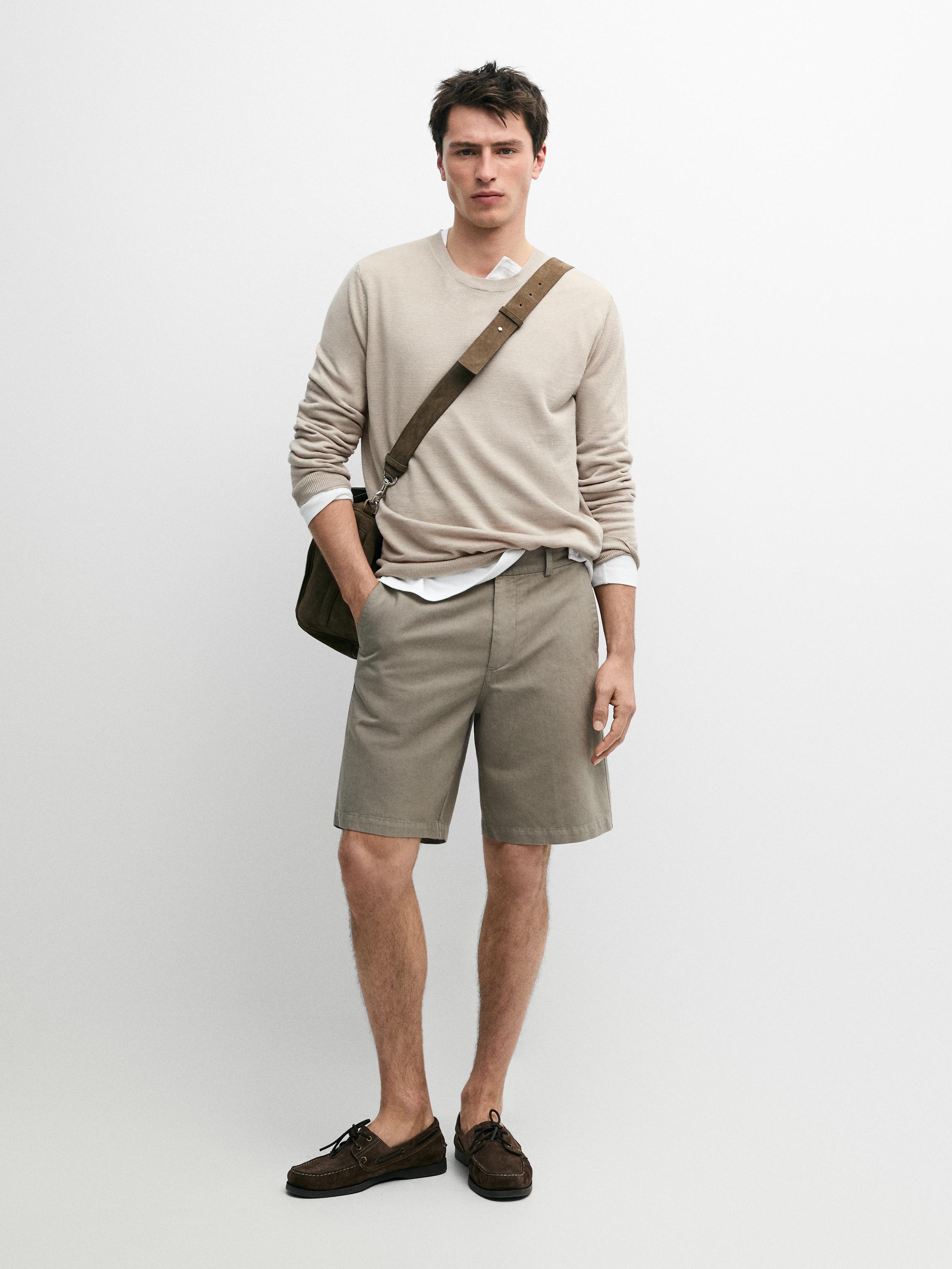 Linen blend Bermuda shorts — PALE KHAKI