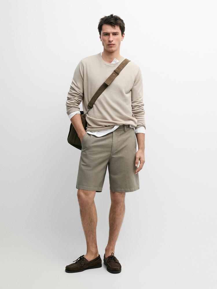 Linen blend Bermuda shorts — PALE KHAKI