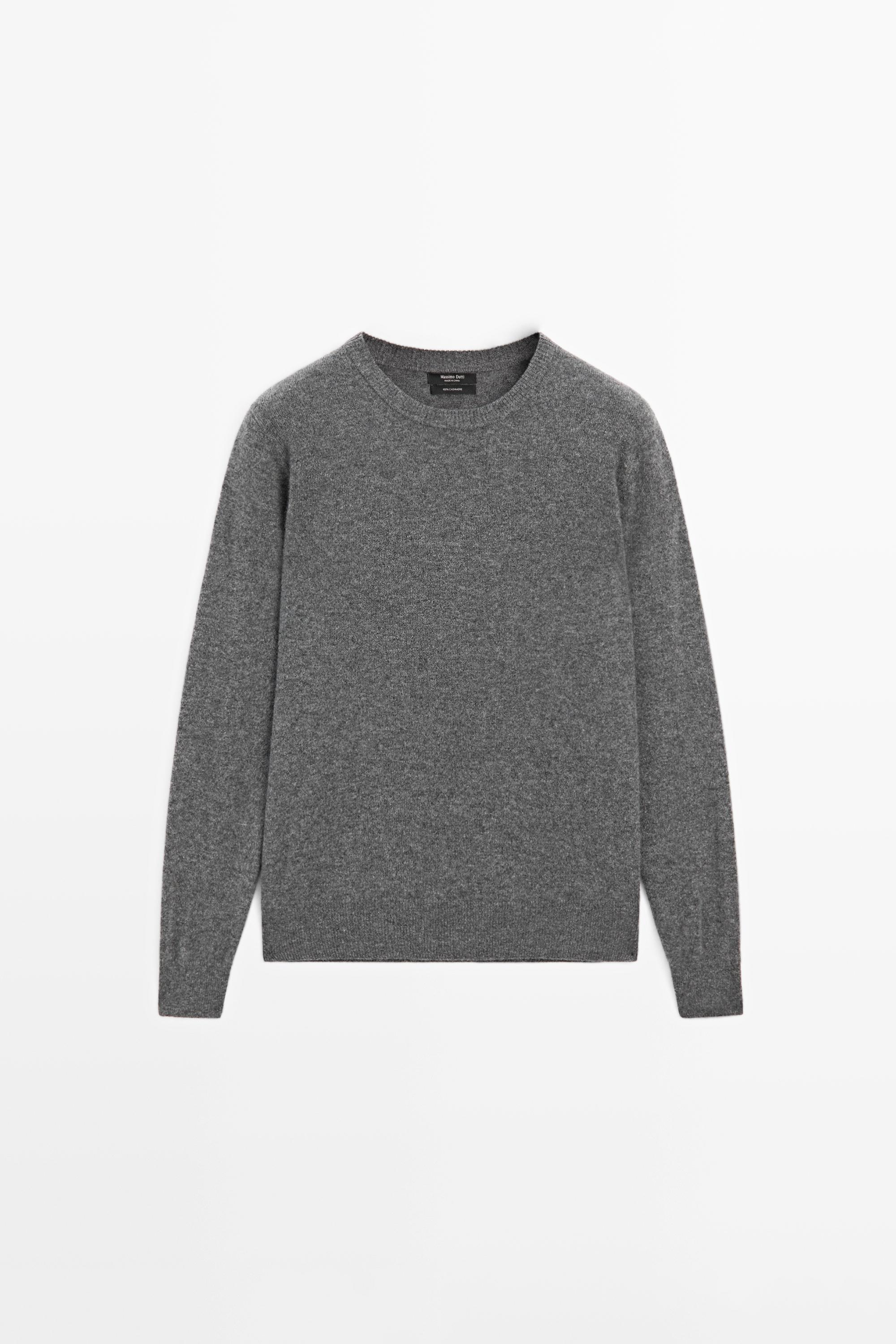 100% cashmere long sleeve sweater — GREY