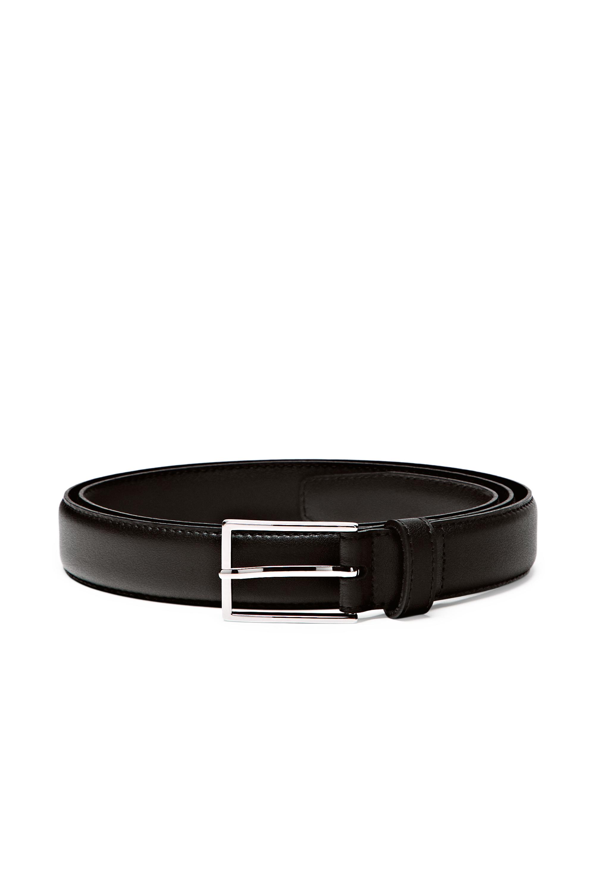 Smart nappa leather belt with topstitching — BLACK