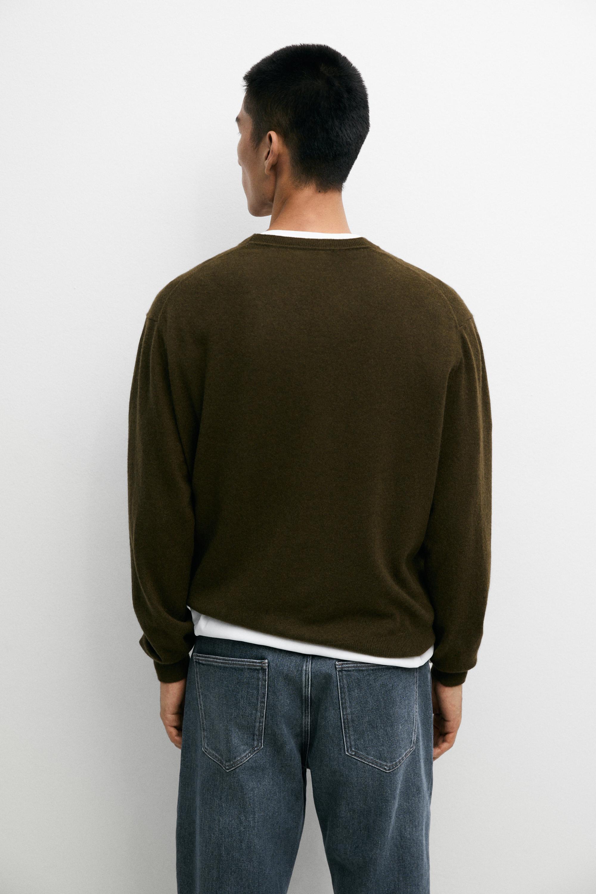 100% cashmere ribbed knit sweater — KHAKI
