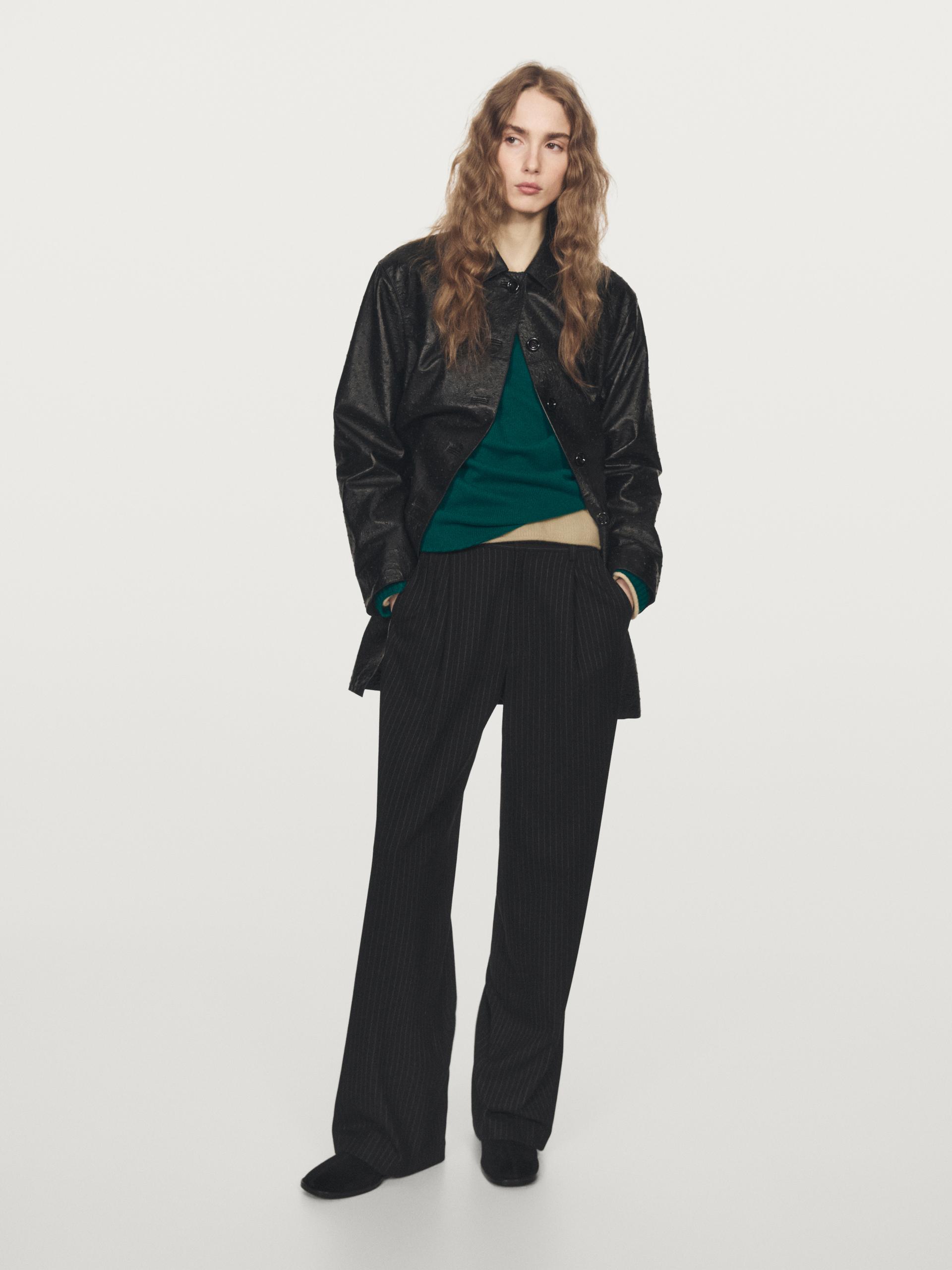 Pantalón Ancho Raya Diplomática - Negro - 44 - Massimo Dutti - Mujer