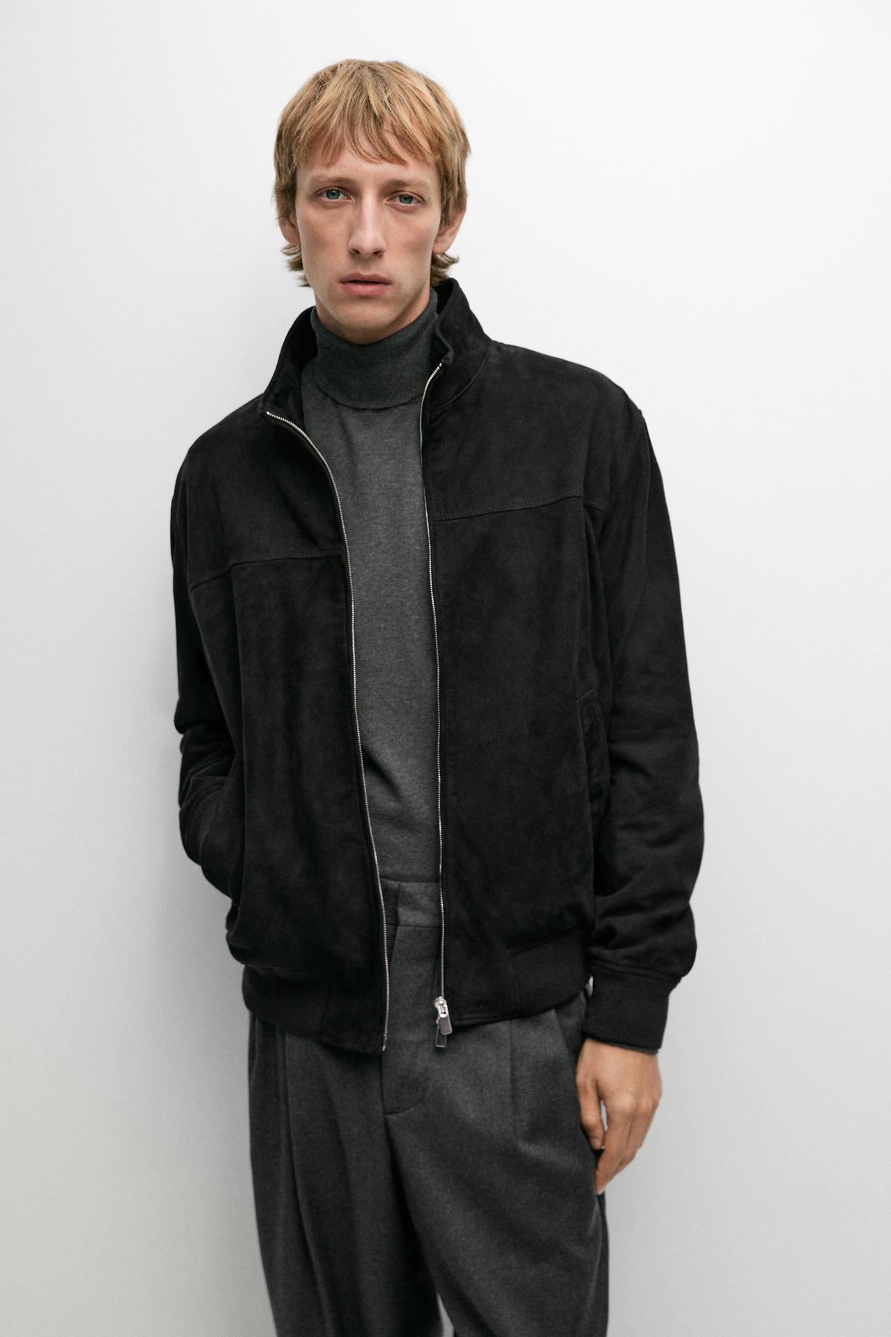 Suede bomber jacket — NAVY BLUE