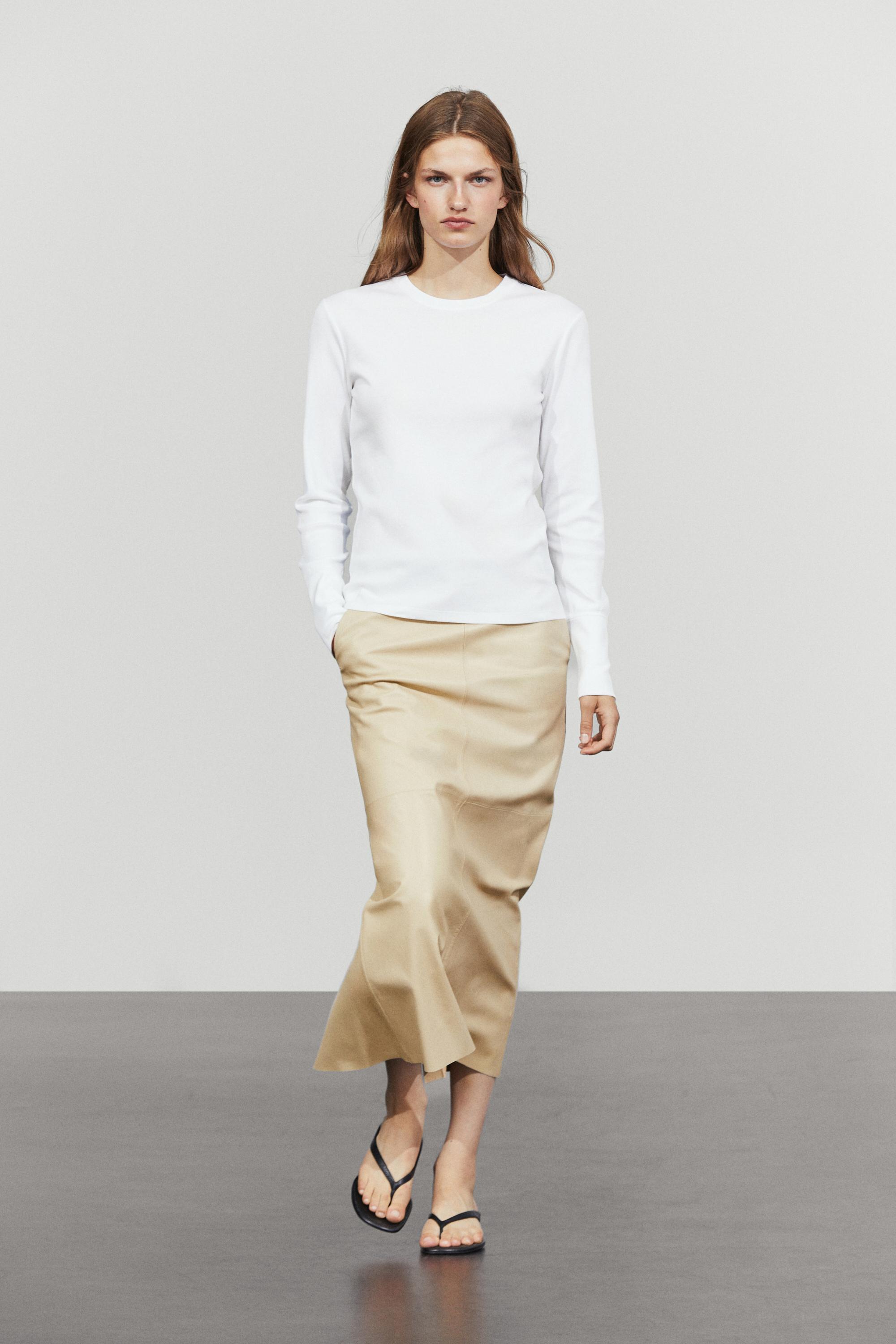 Nappa leather midi skirt — Vanilla