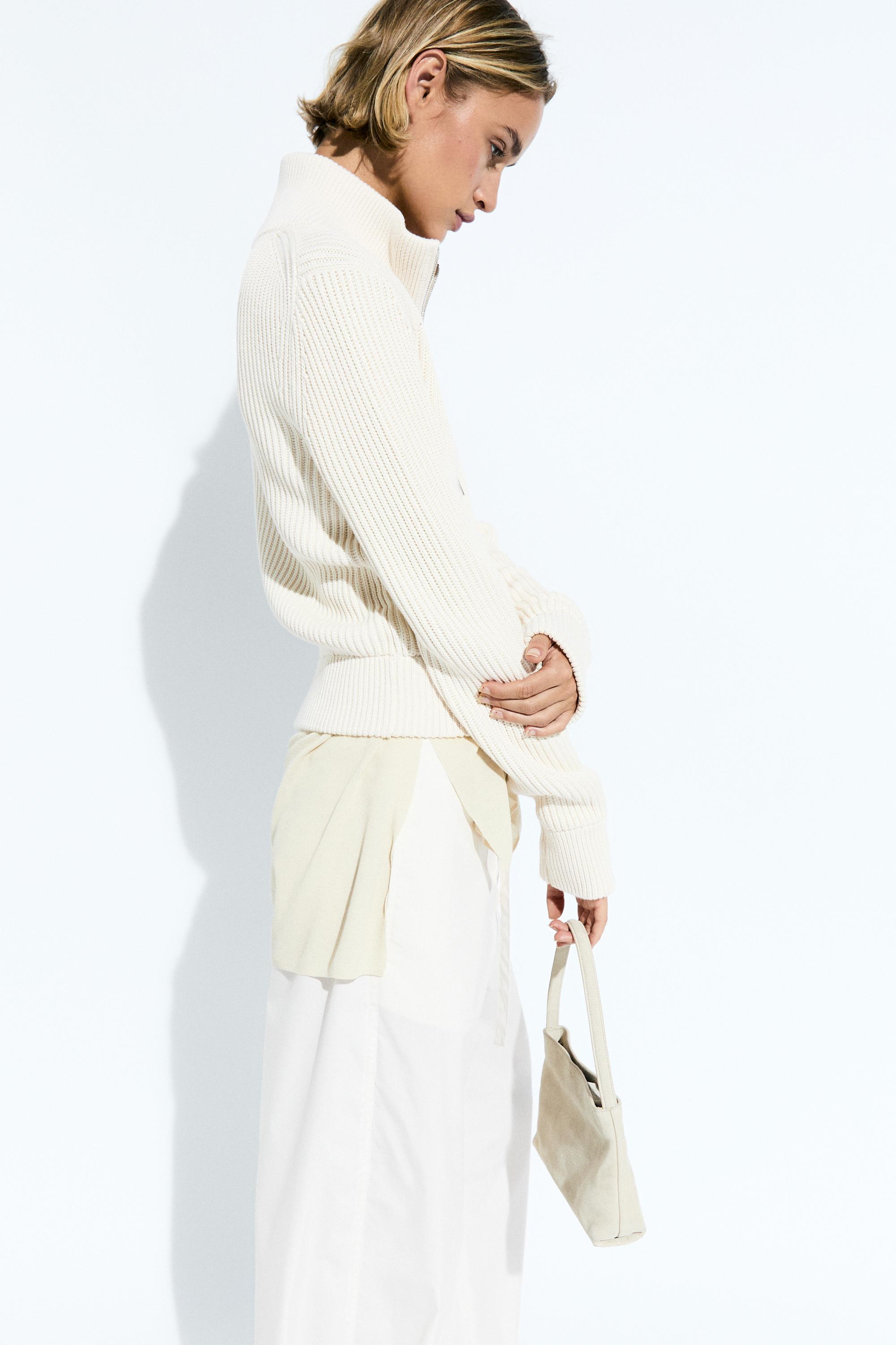 100% cotton purl knit cardigan — CREAM