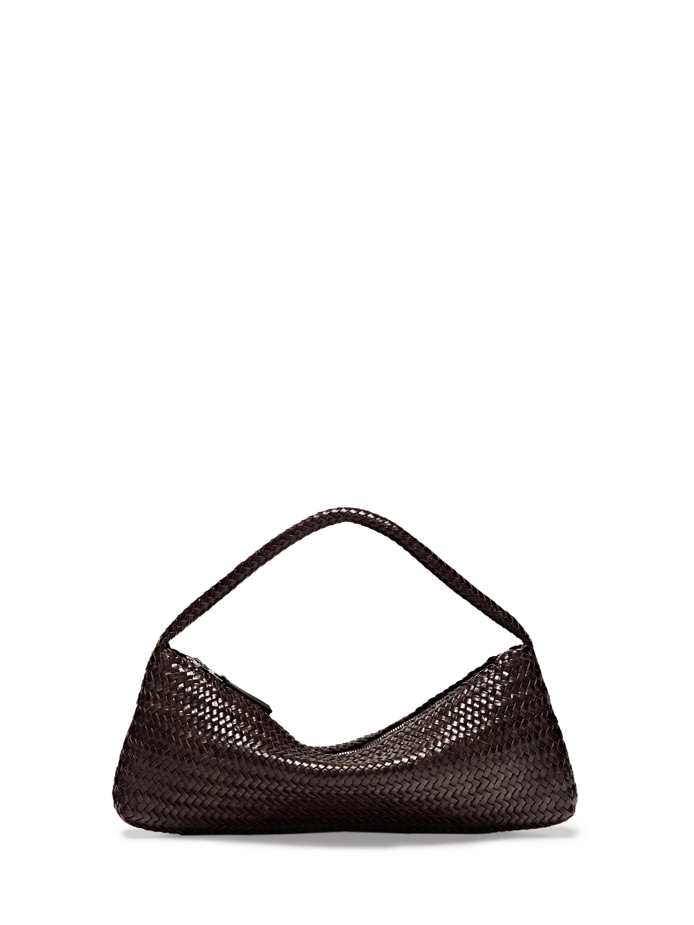 Nappa leather woven croissant bag — BROWN