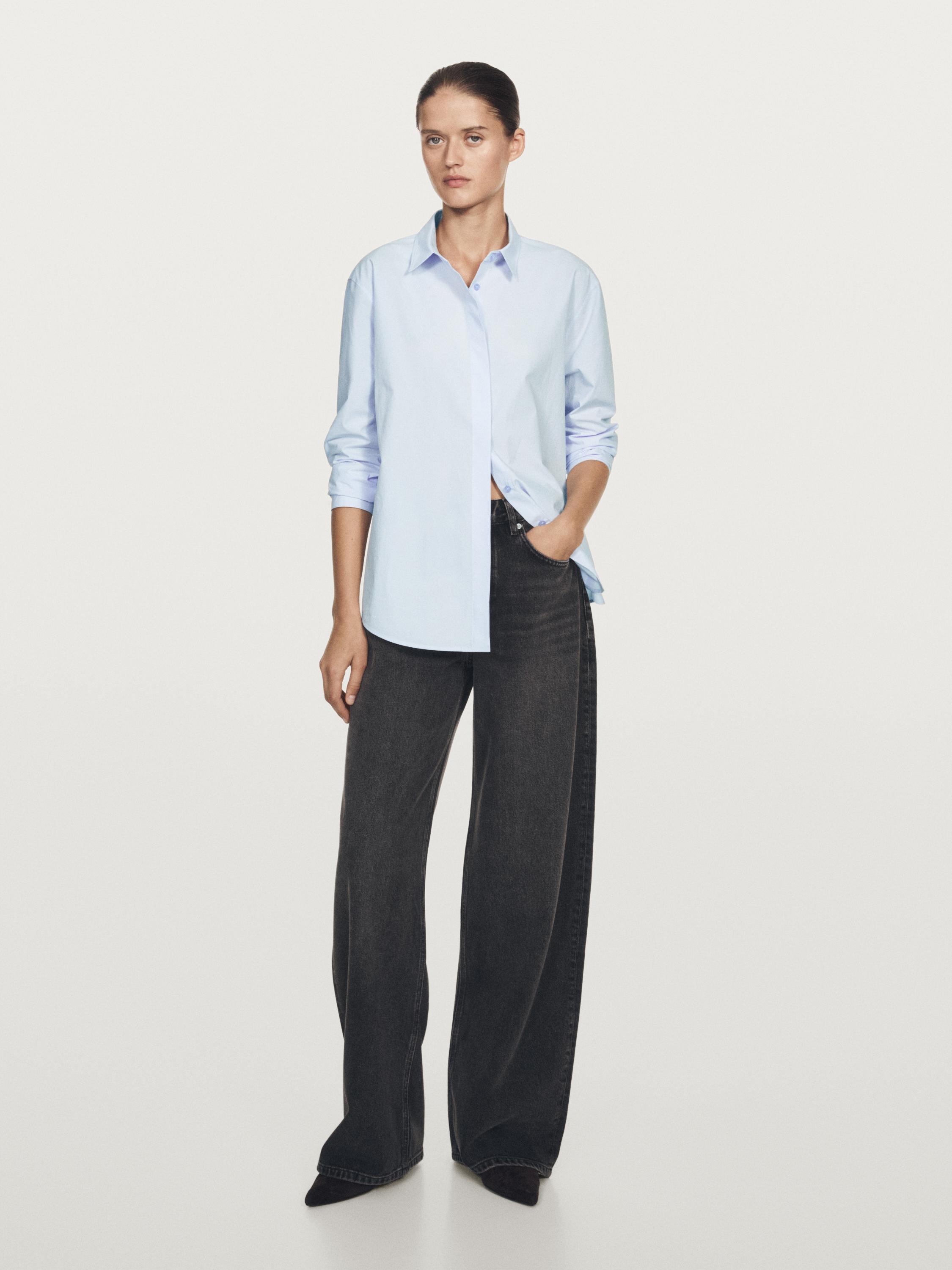 Poplin shirt with hidden buttons — SKY BLUE