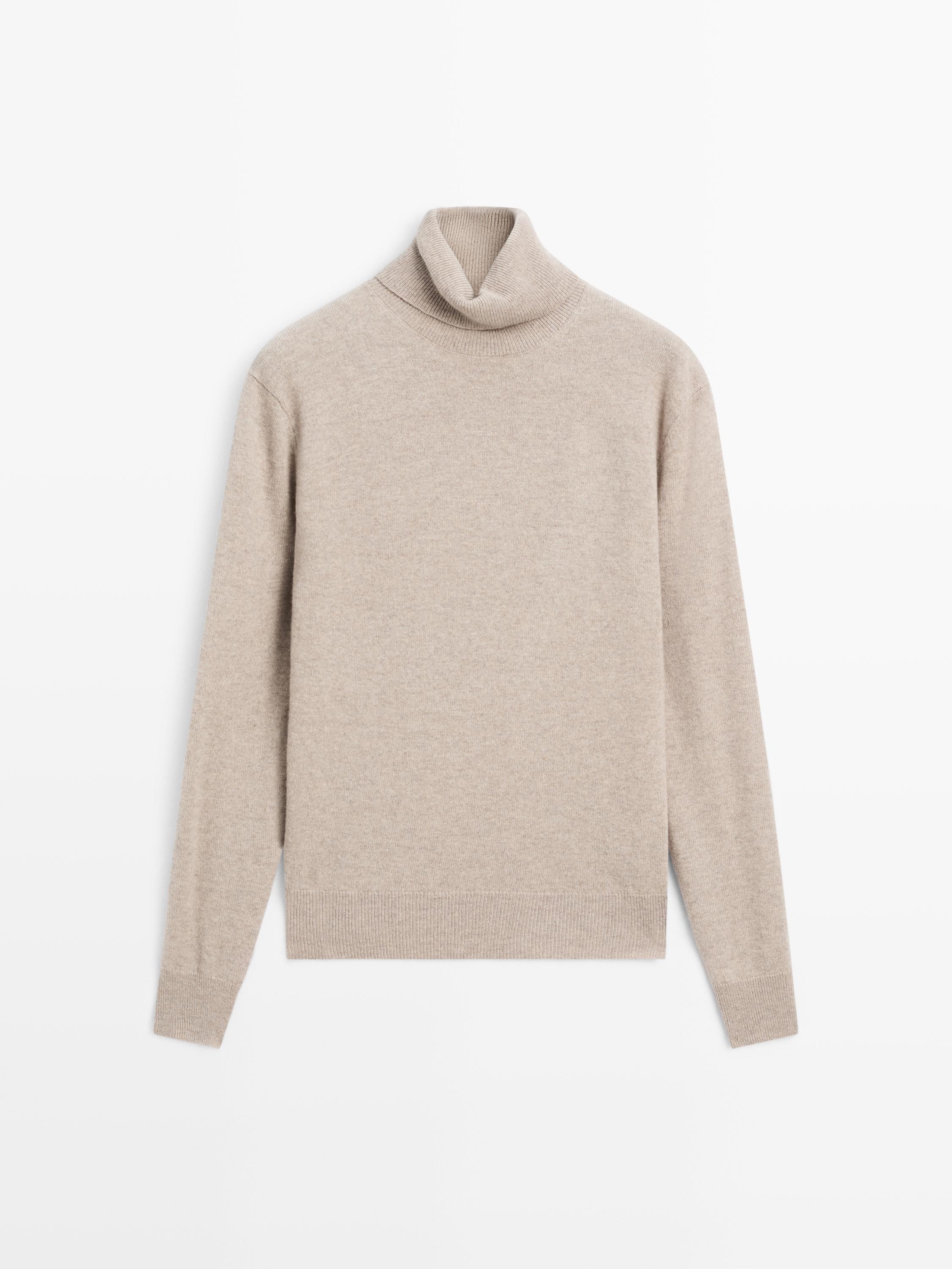 Wool blend knit sweater with high neck