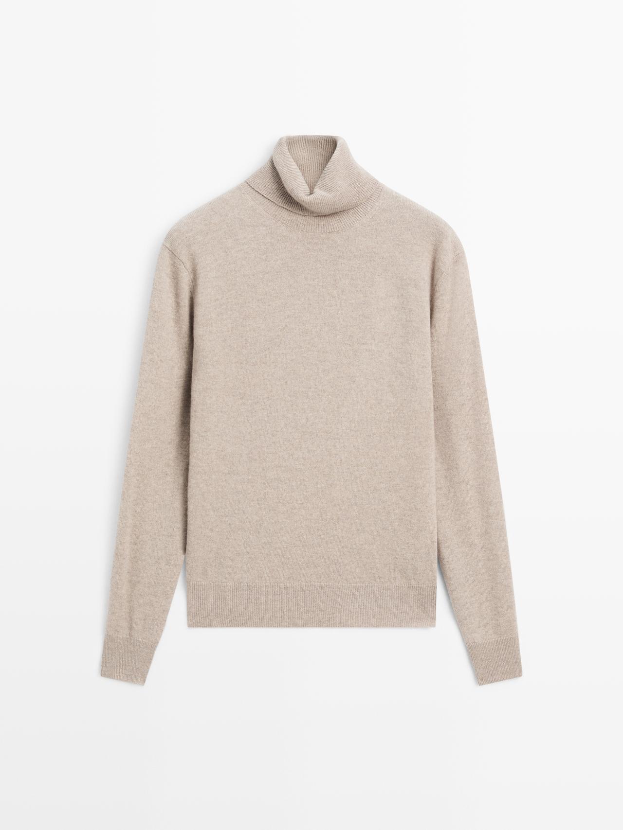 Massimo Dutti - Dame - Strikket Trøje I Uldblanding Med Høj Hals - Mink - L