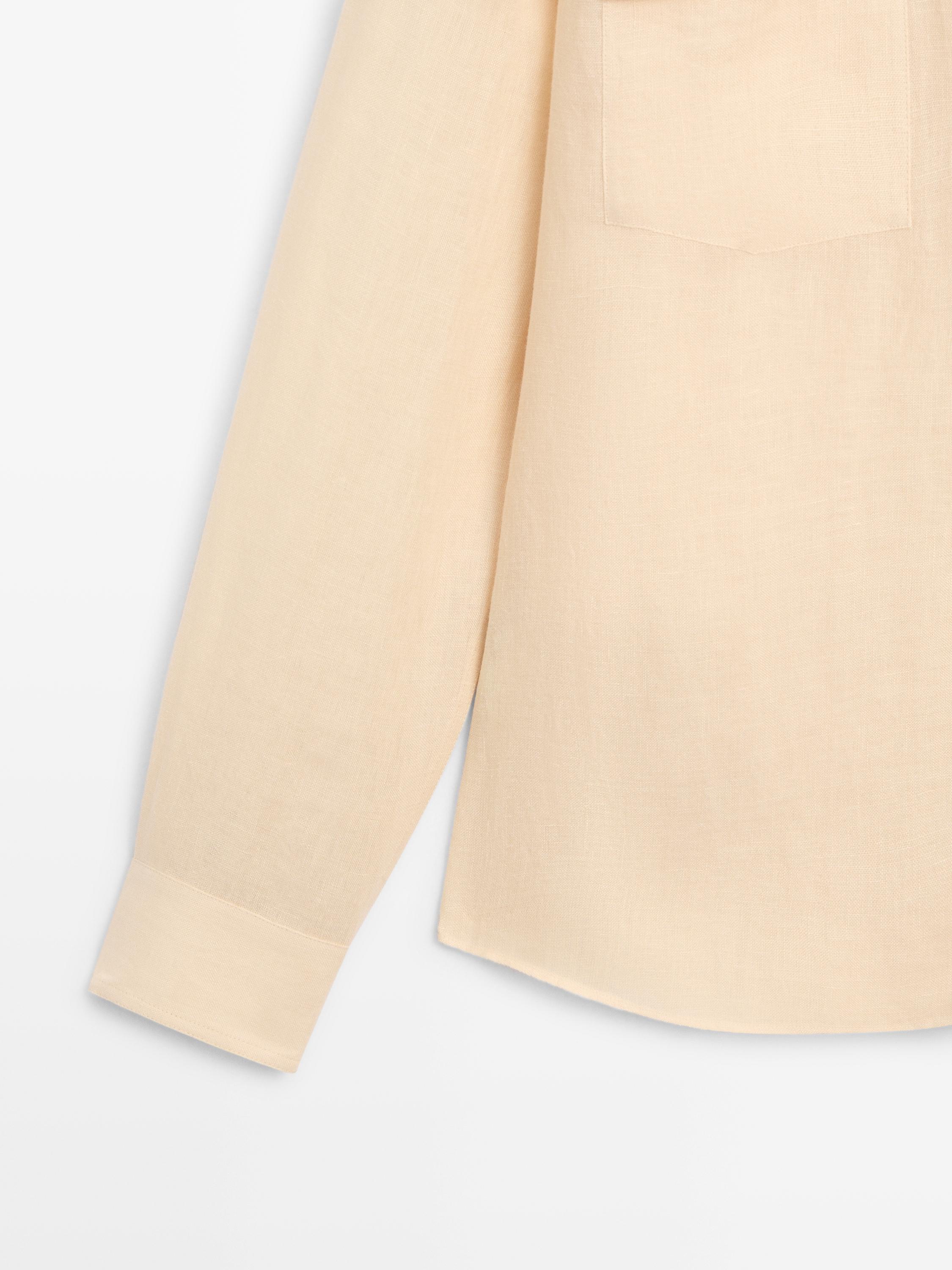 Regular fit 100% linen shirt with pockets — YELLOW