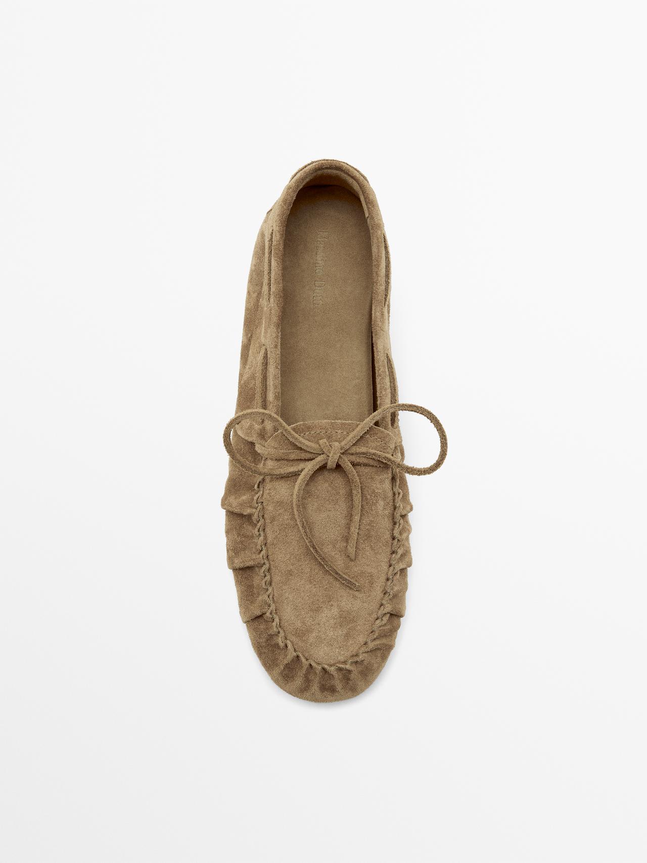 Soft leather loafers with gathered detail — MINK