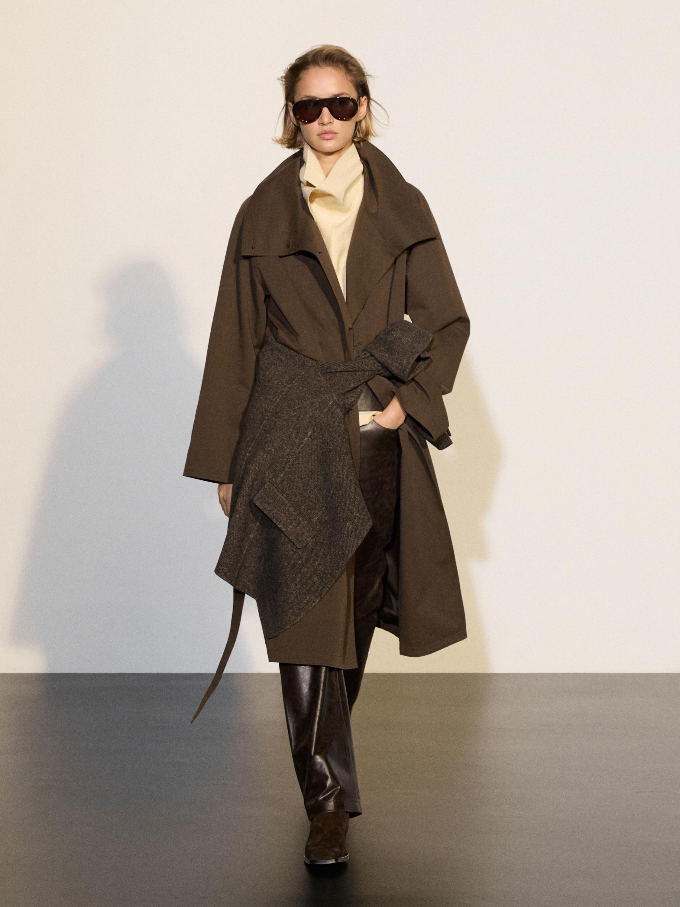 High collar trench coat — BROWN