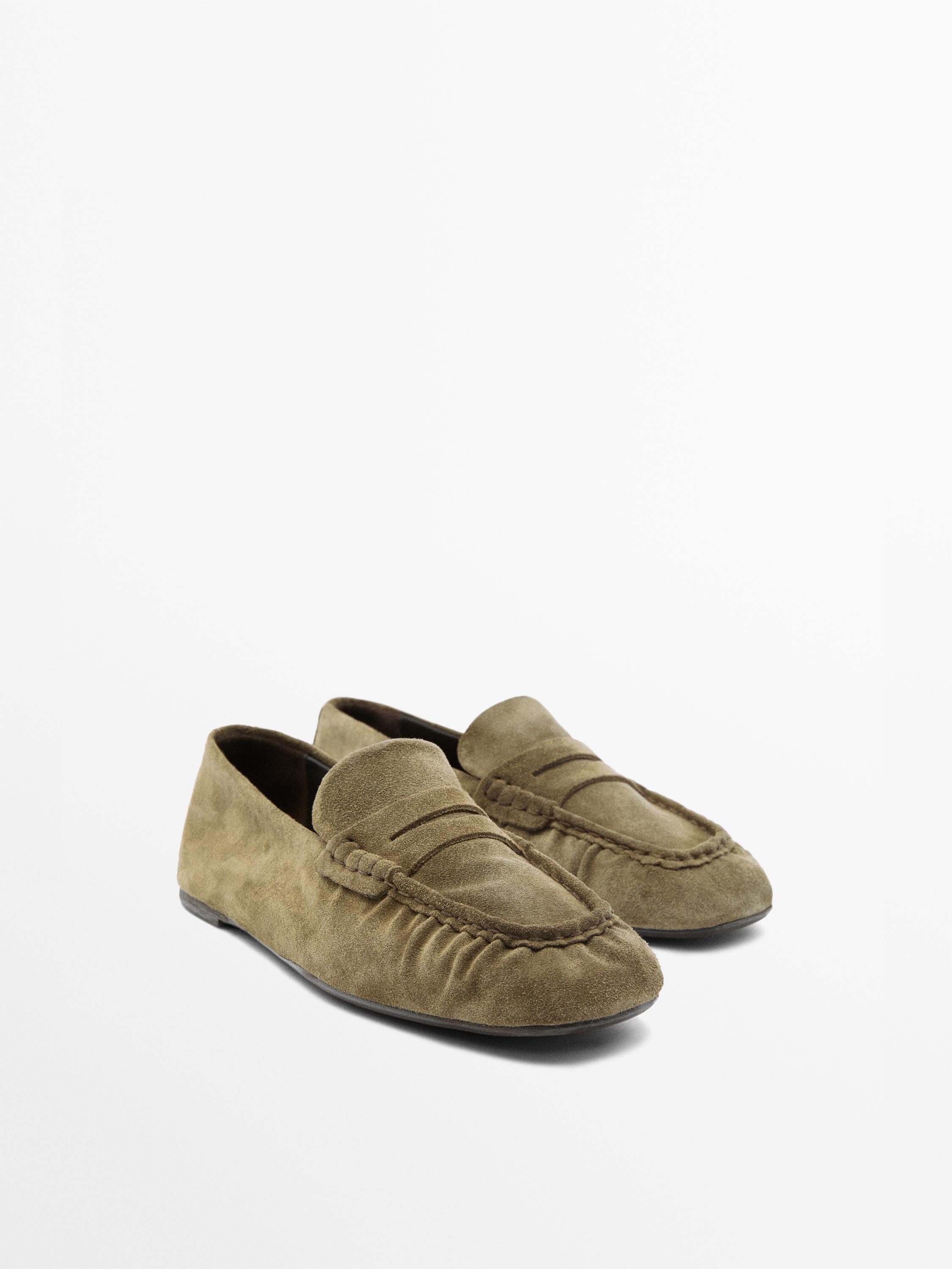 Soft split leather loafers — KHAKI