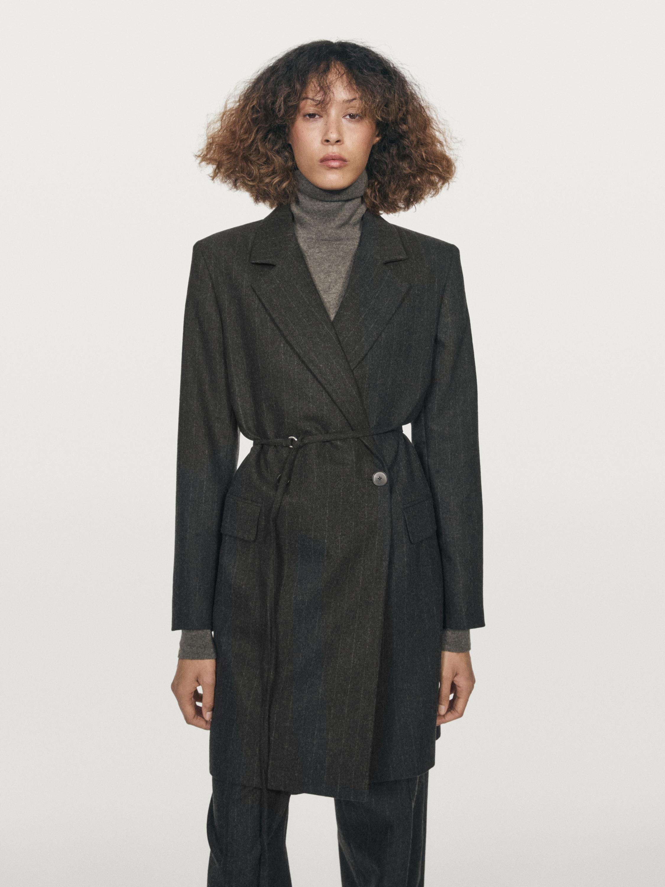 Długa marynarka z mieszanki wełny w paski