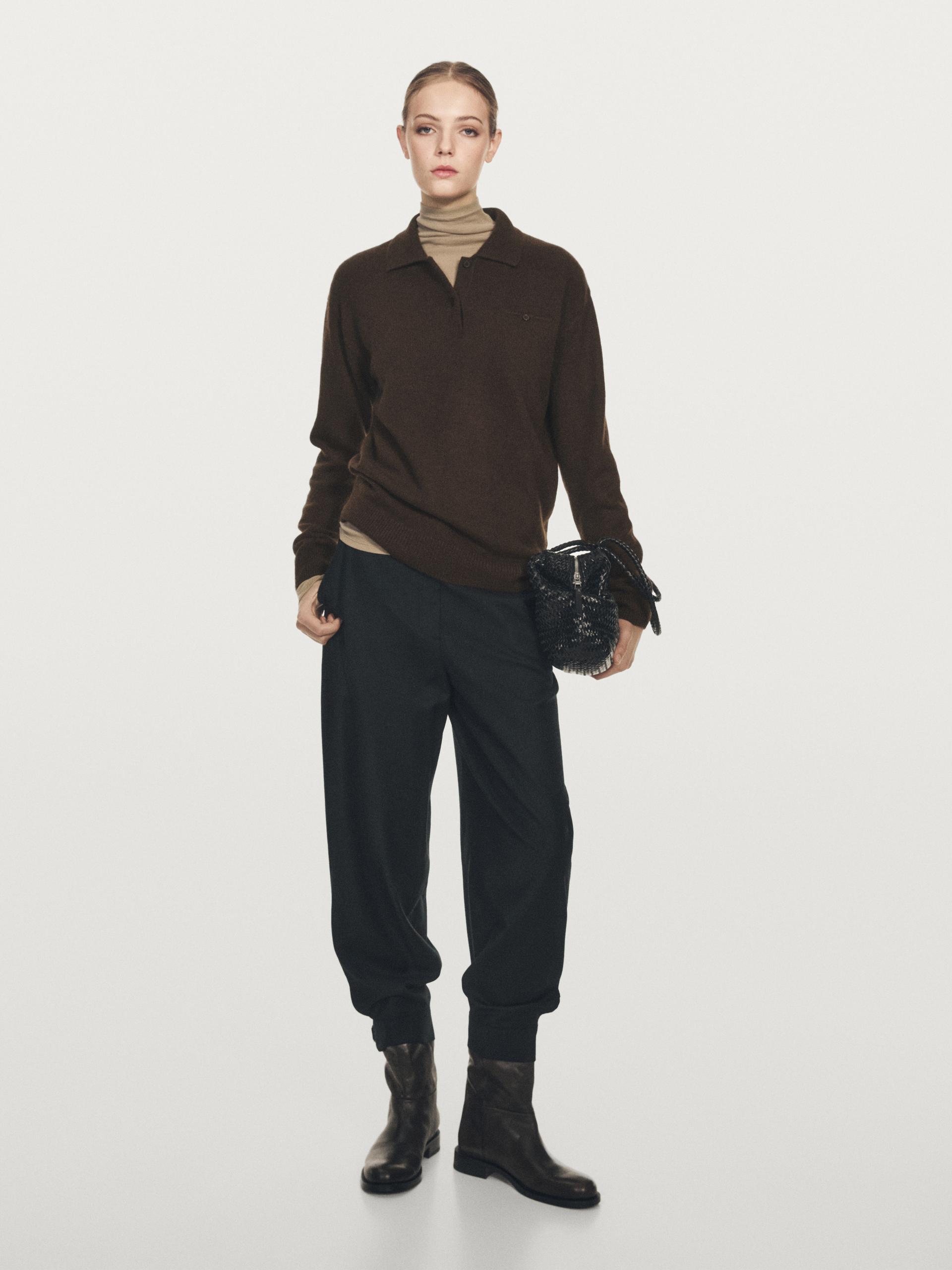 Jersey Detalle Bolsillo 100% Cashmere - Chocolate - L - Massimo Dutti - Mujer