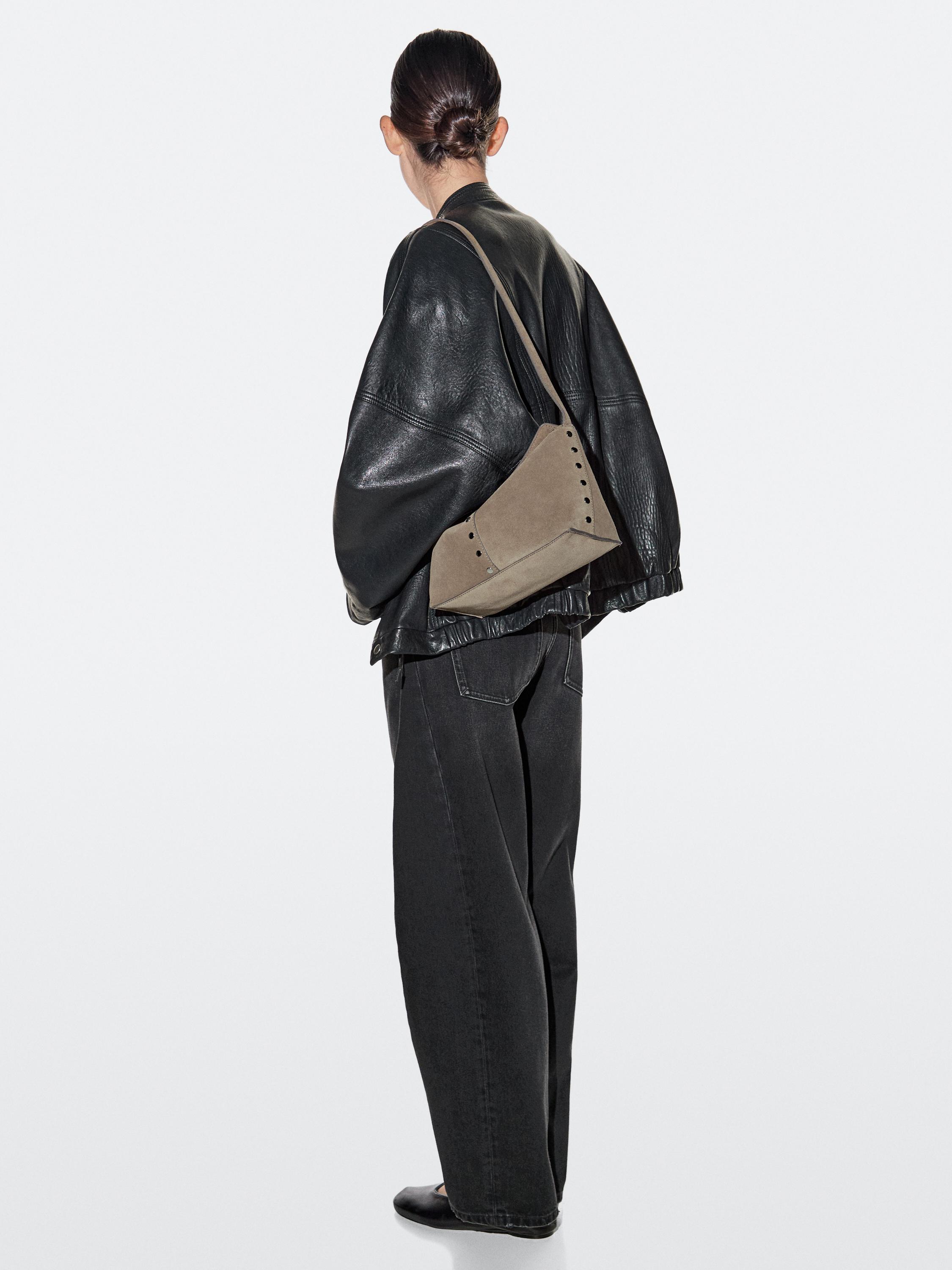 Split leather bag with stud details — MOLE BROWN