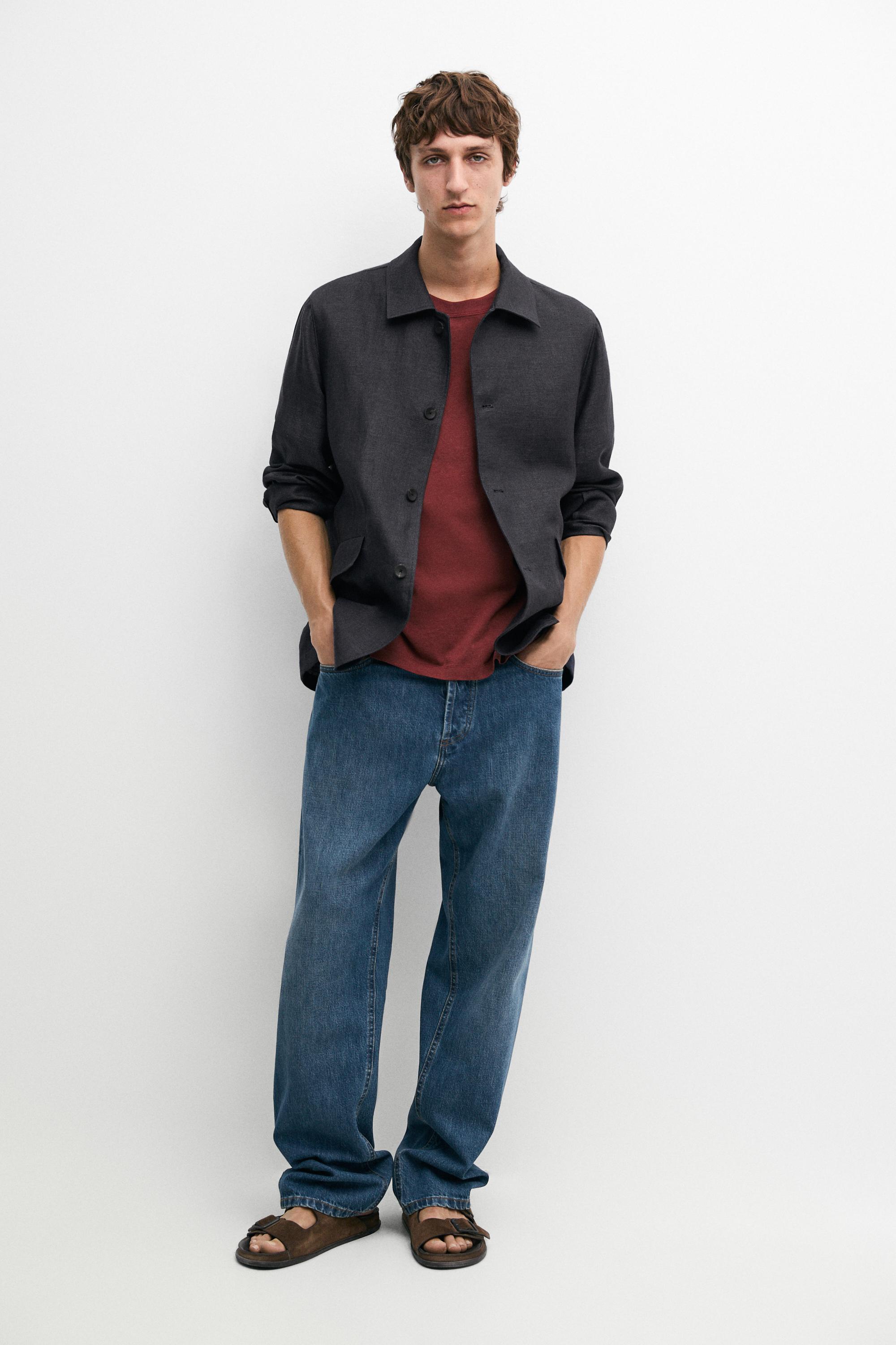 100% linen total look melange overshirt — INK BLUE
