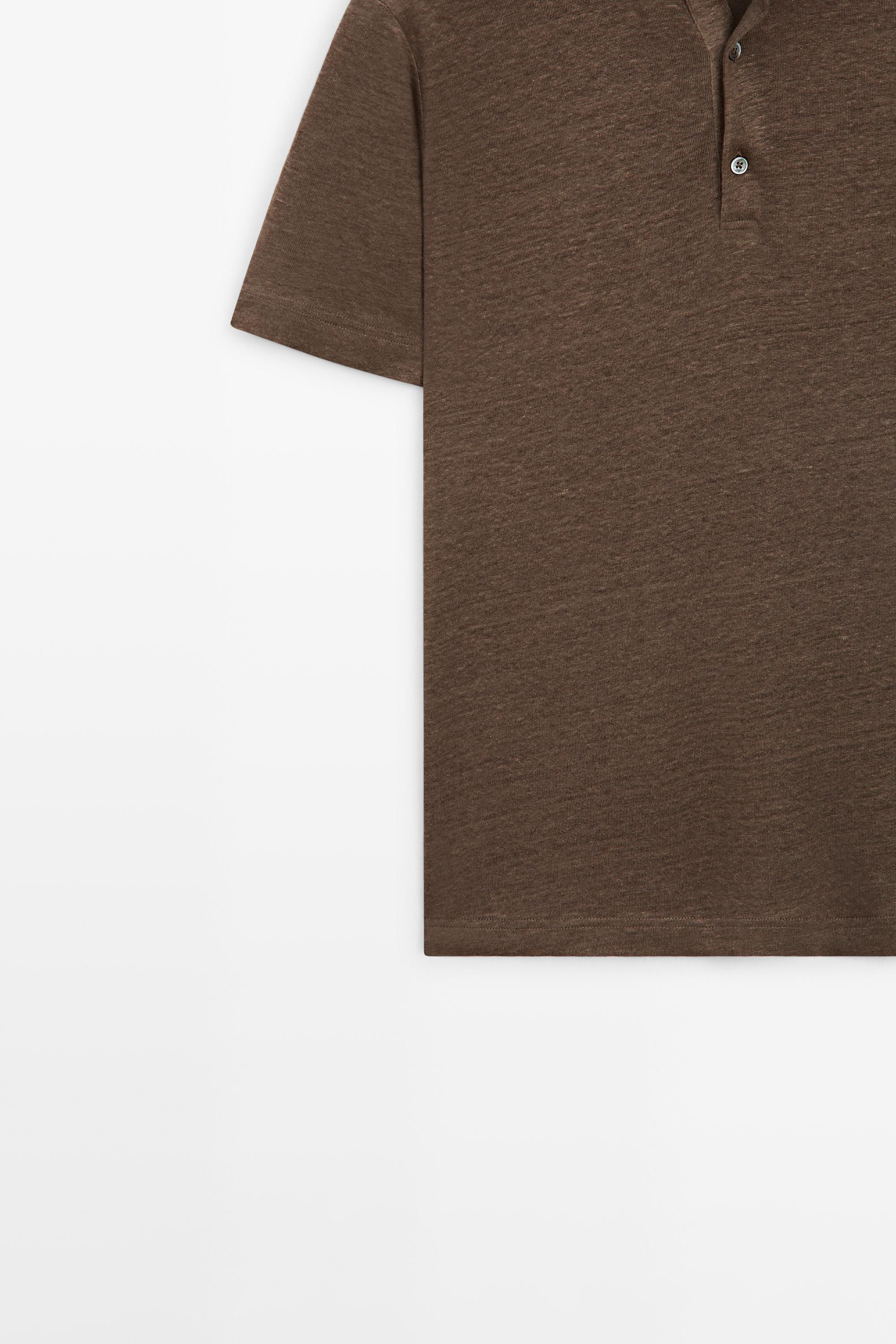100% linen short sleeve polo shirt — OIL