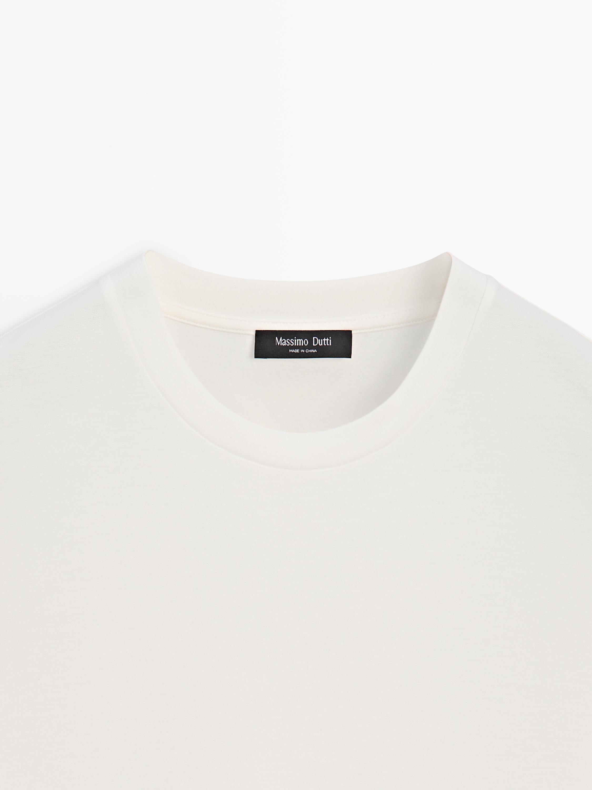Boxy fit short sleeve cotton blend T-shirt — CREAM