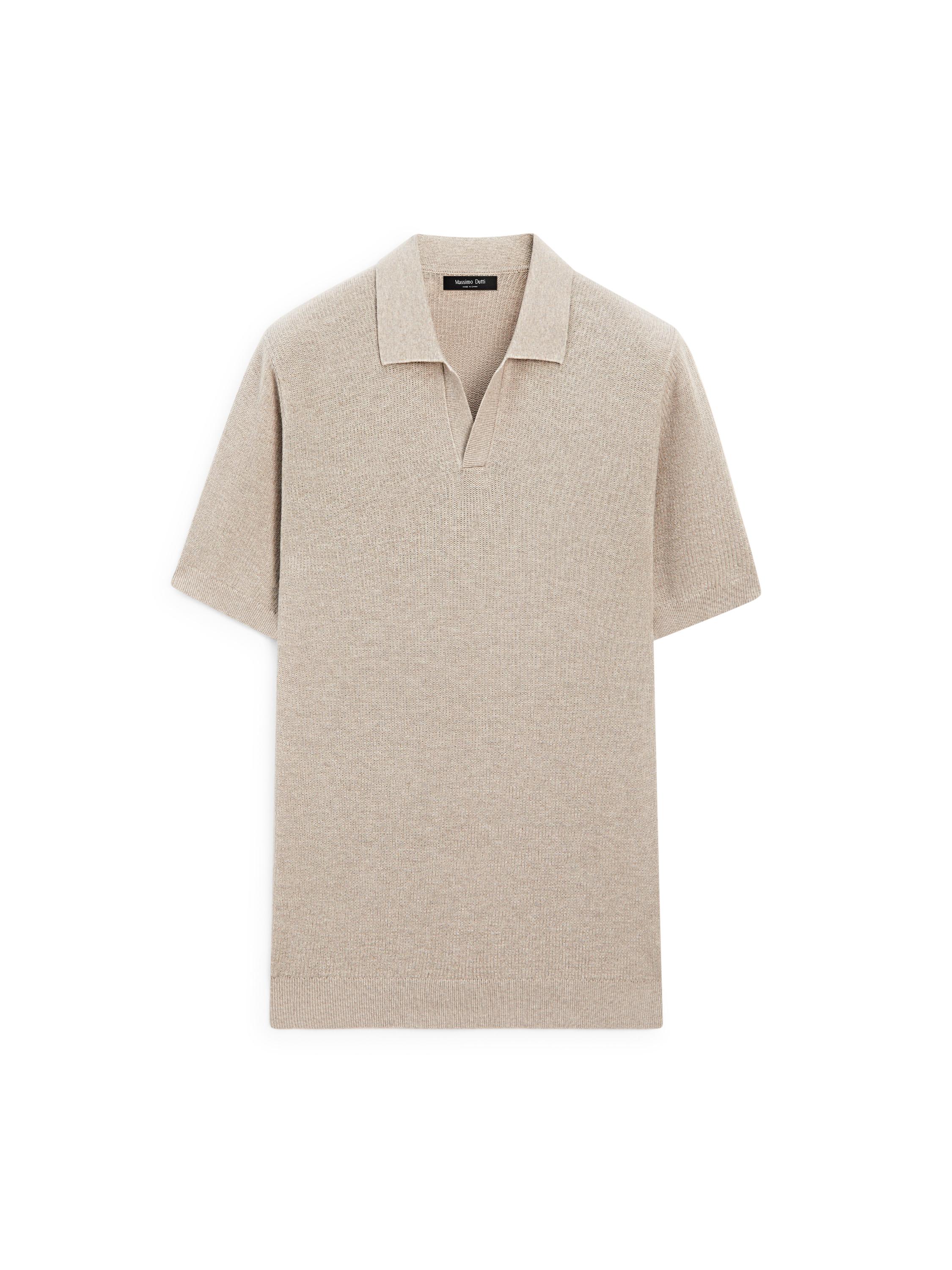 100% cotton knit polo sweater — BEIGE