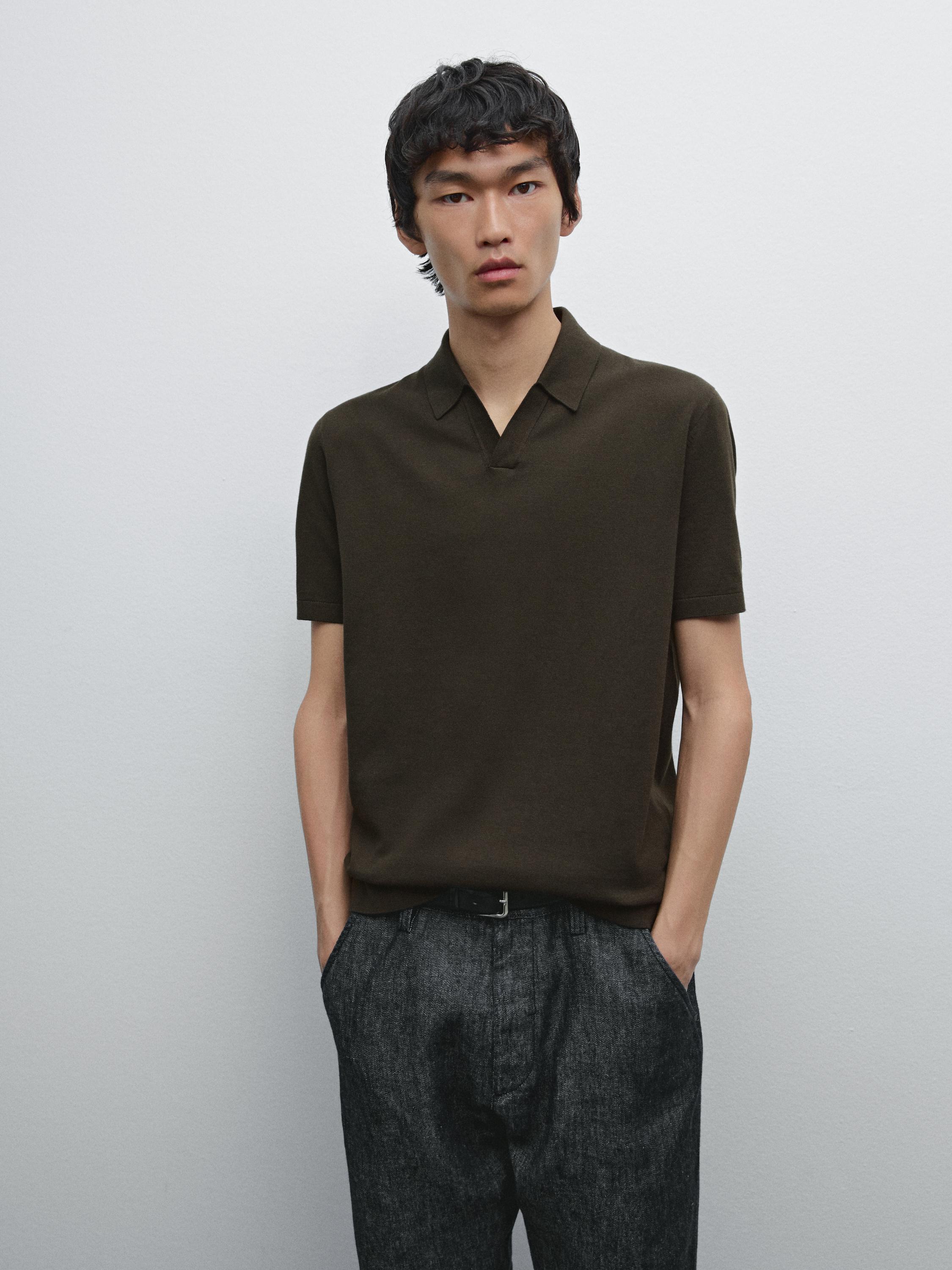 Short sleeve cotton knit polo shirt