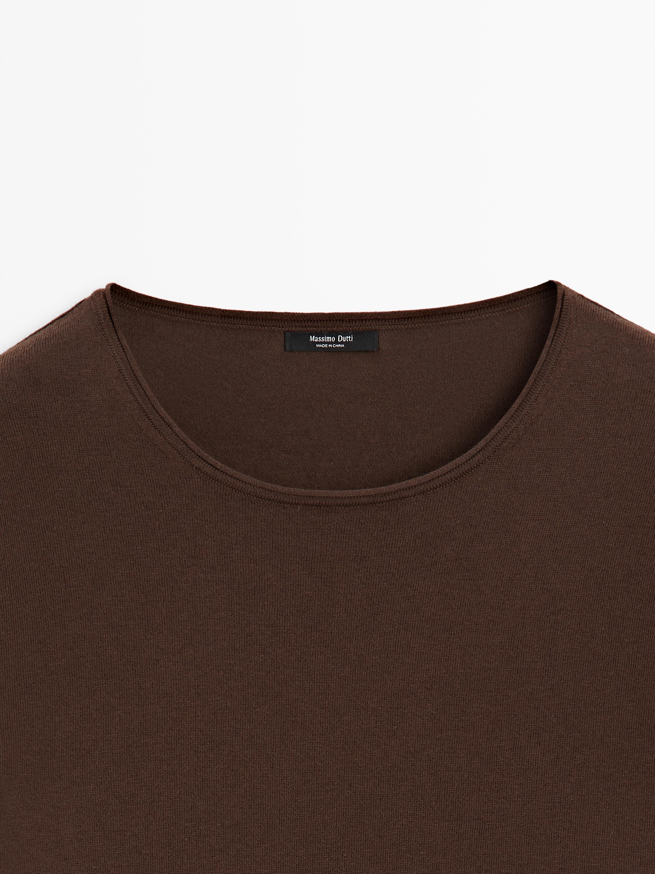 Sweater with contrast lace detail — BROWN