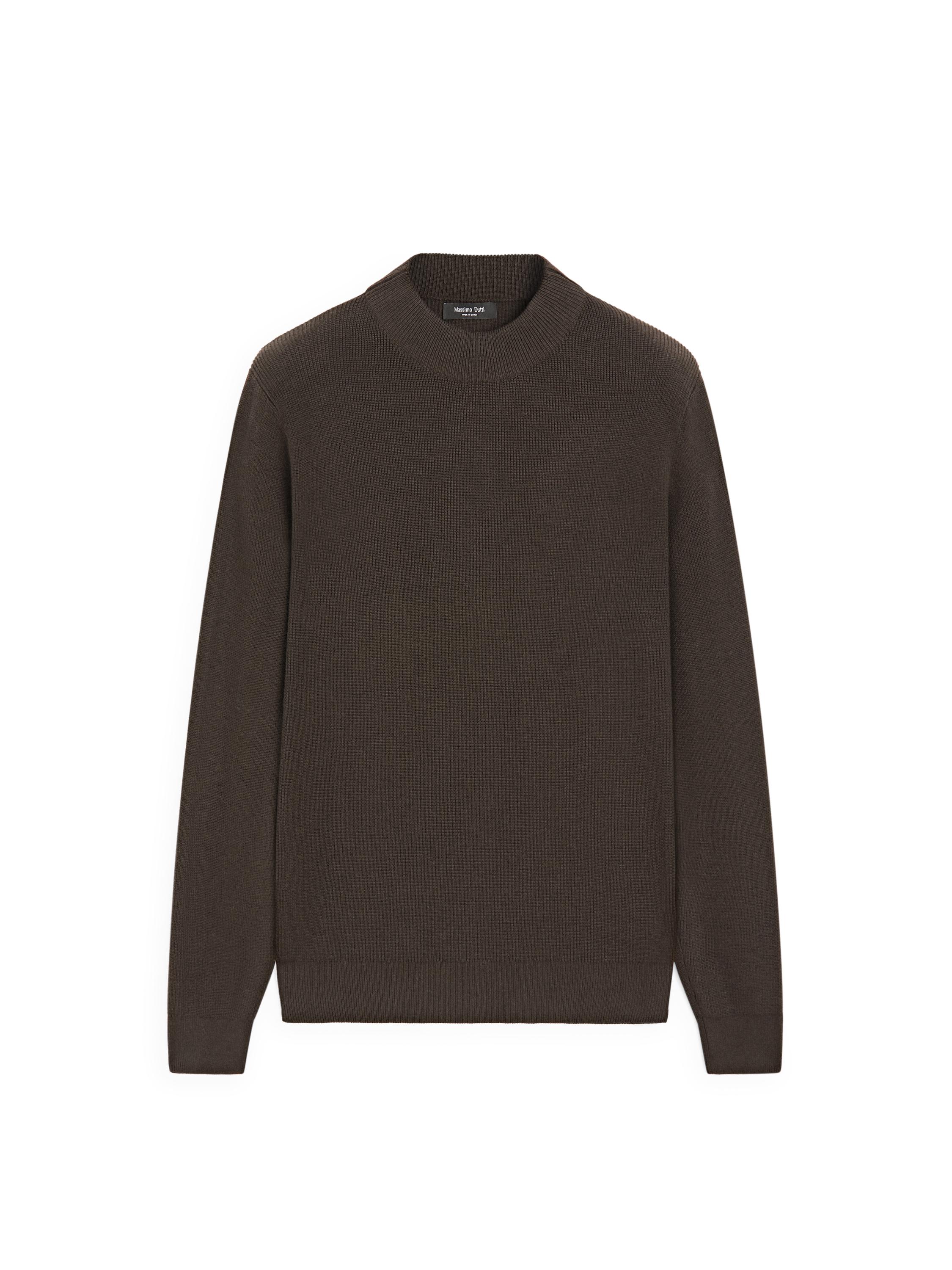 Cotton blend knit sweater with mock turtleneck — BROWN MARL