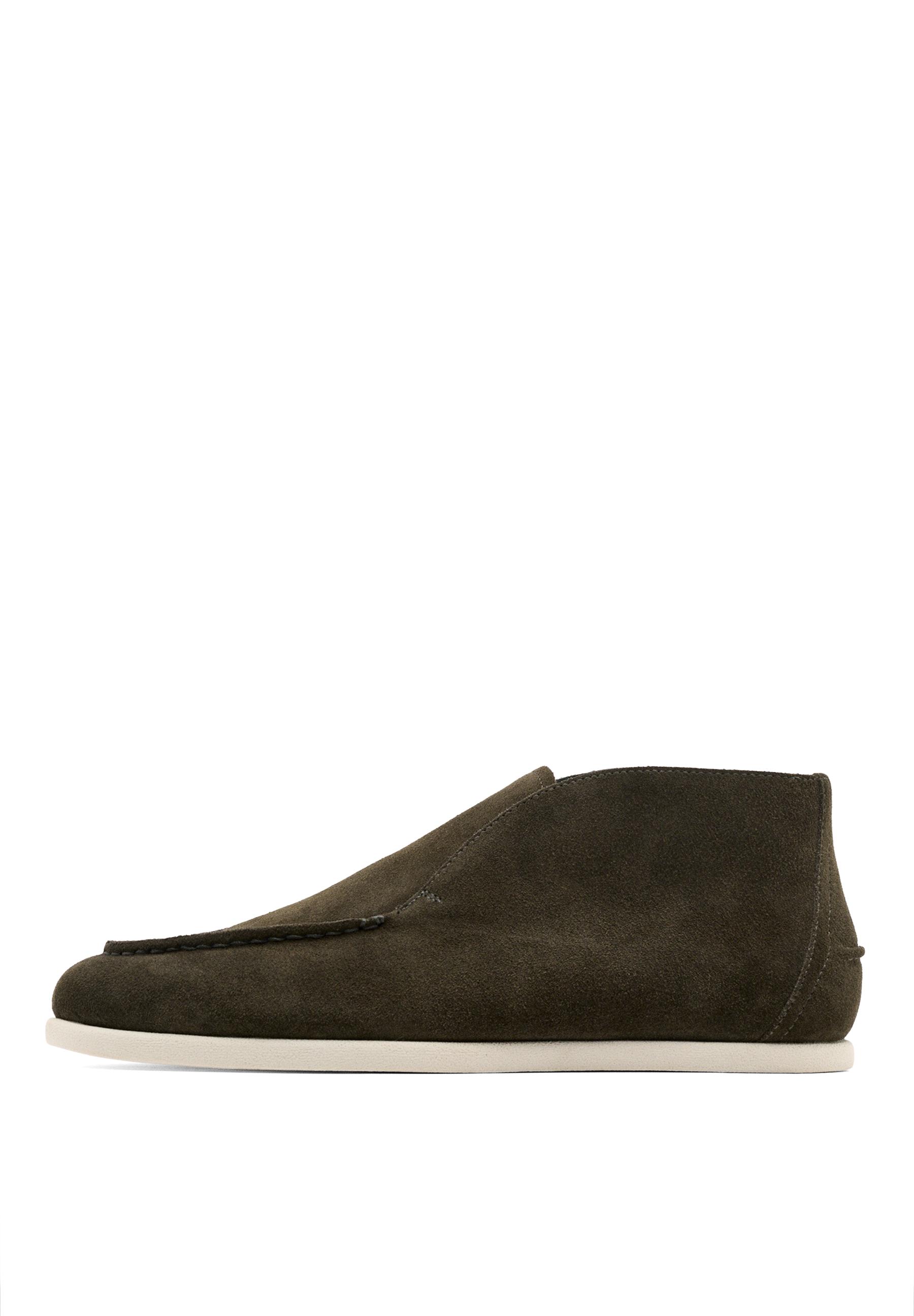 Split suede leather ankle loafer — OLIVE
