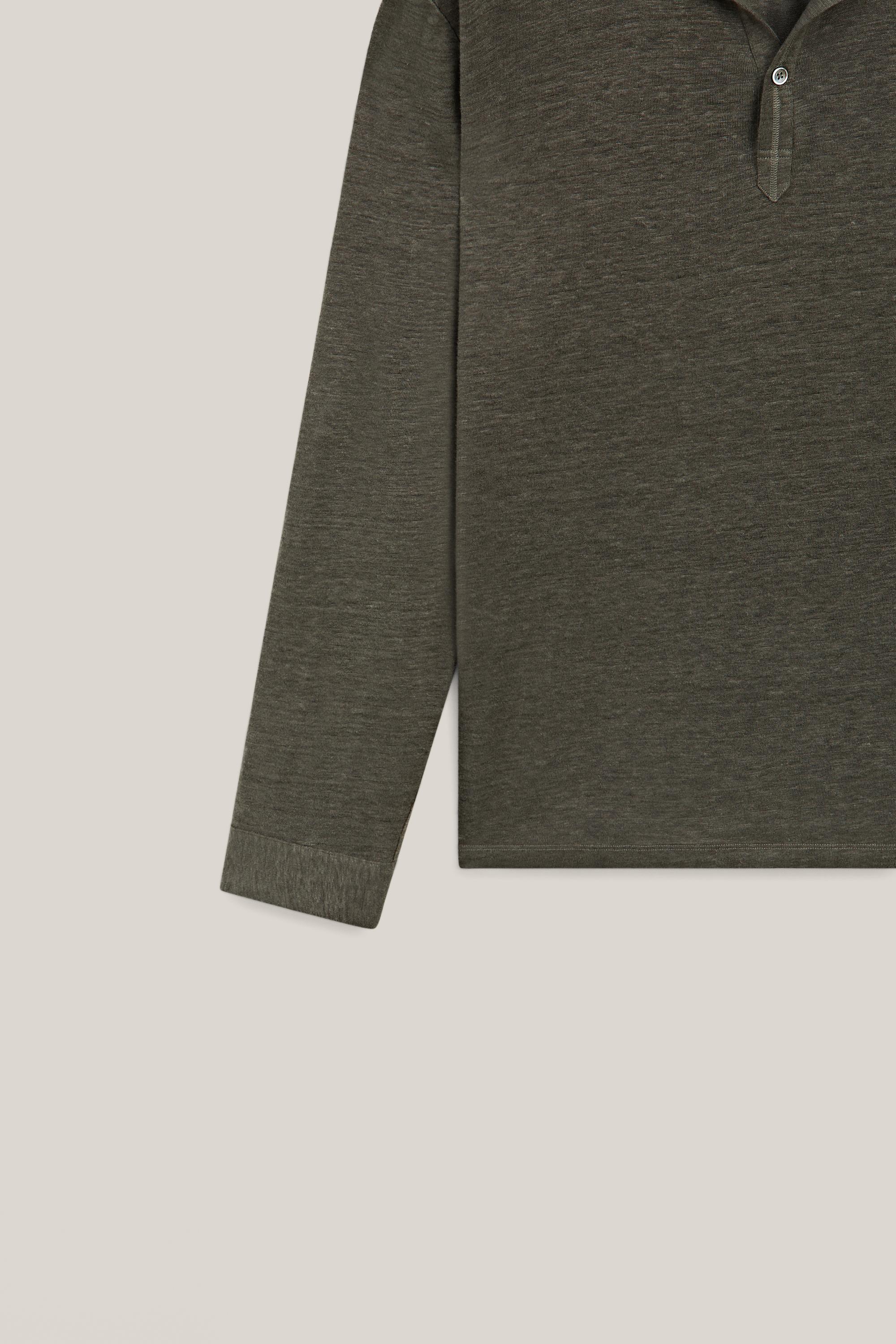 100% linen long sleeve polo shirt - LIMITED EDITION — KHAKI