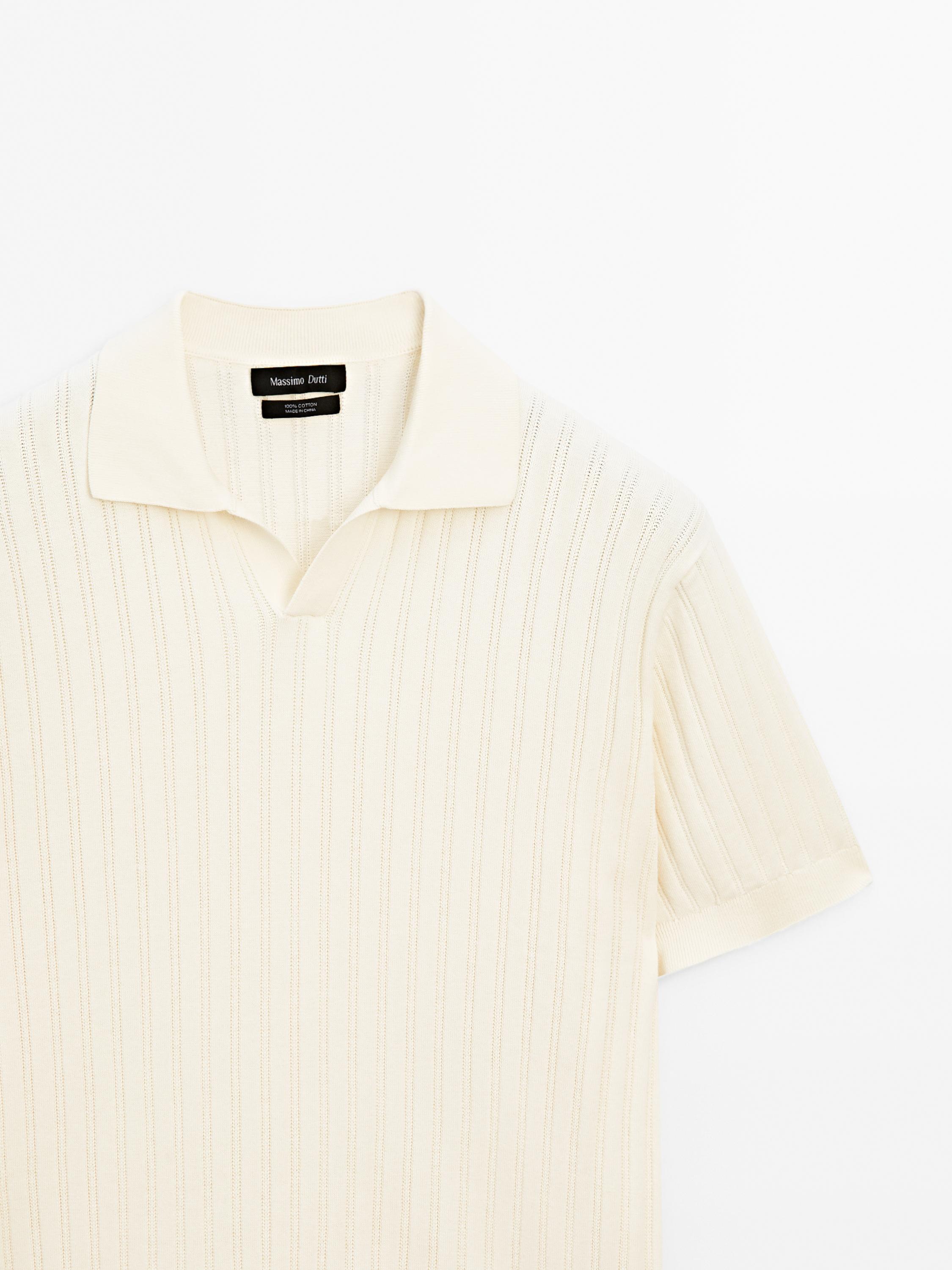 Ribbed knit polo collar sweater